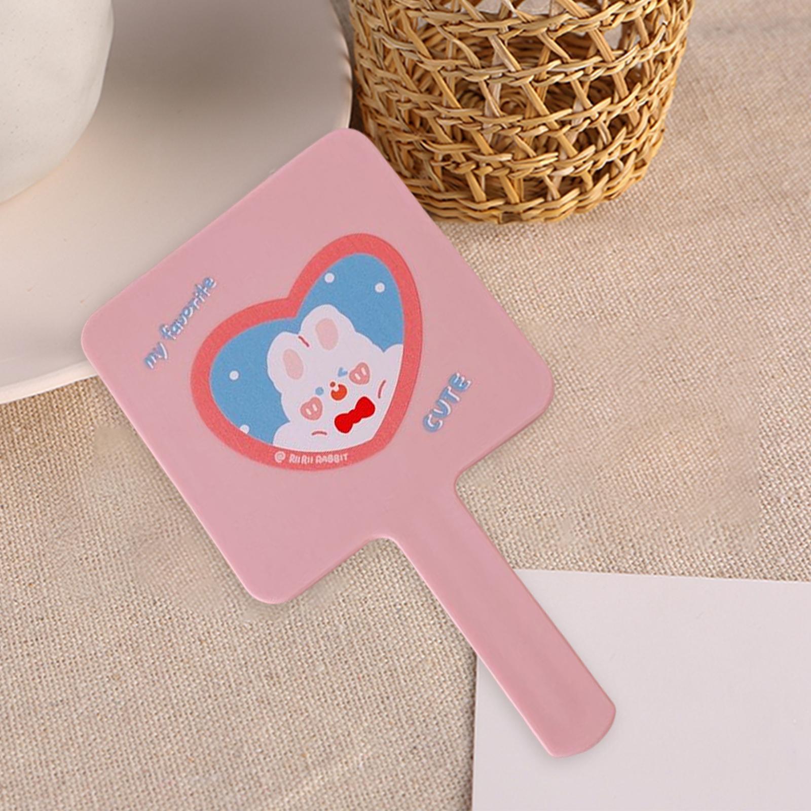2xCompact Handheld Mirror Single Sided Square Gift for Women Girls Pink