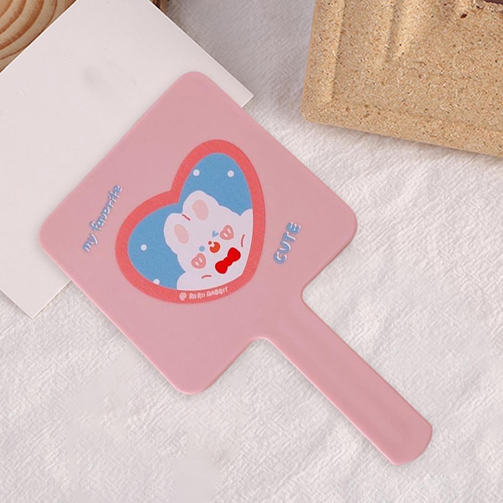 4xCompact Handheld Mirror Single Sided Square Gift for Women Girls Pink