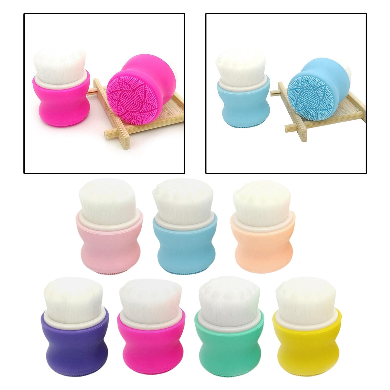 4xManual Face Washing Brush Soft Bristle and Exfoliating Silicone Pad Pink