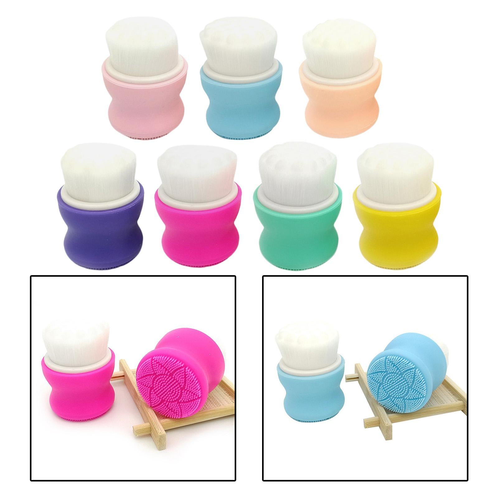 4xManual Face Washing Brush Soft Bristle and Exfoliating Silicone Pad Pink