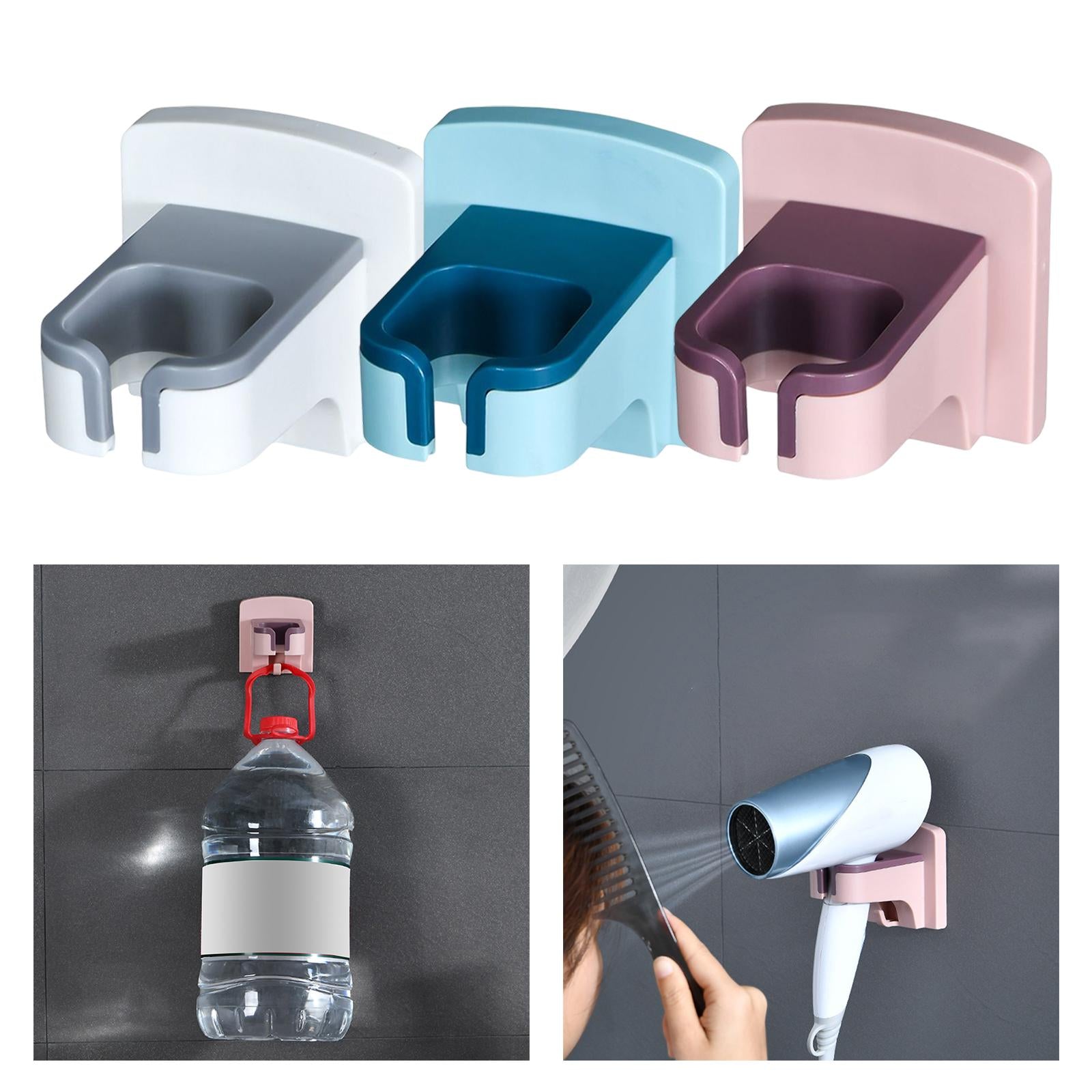 2xHair Dryer Holder Self Adhesive Storage for Bedroom Bathroom White