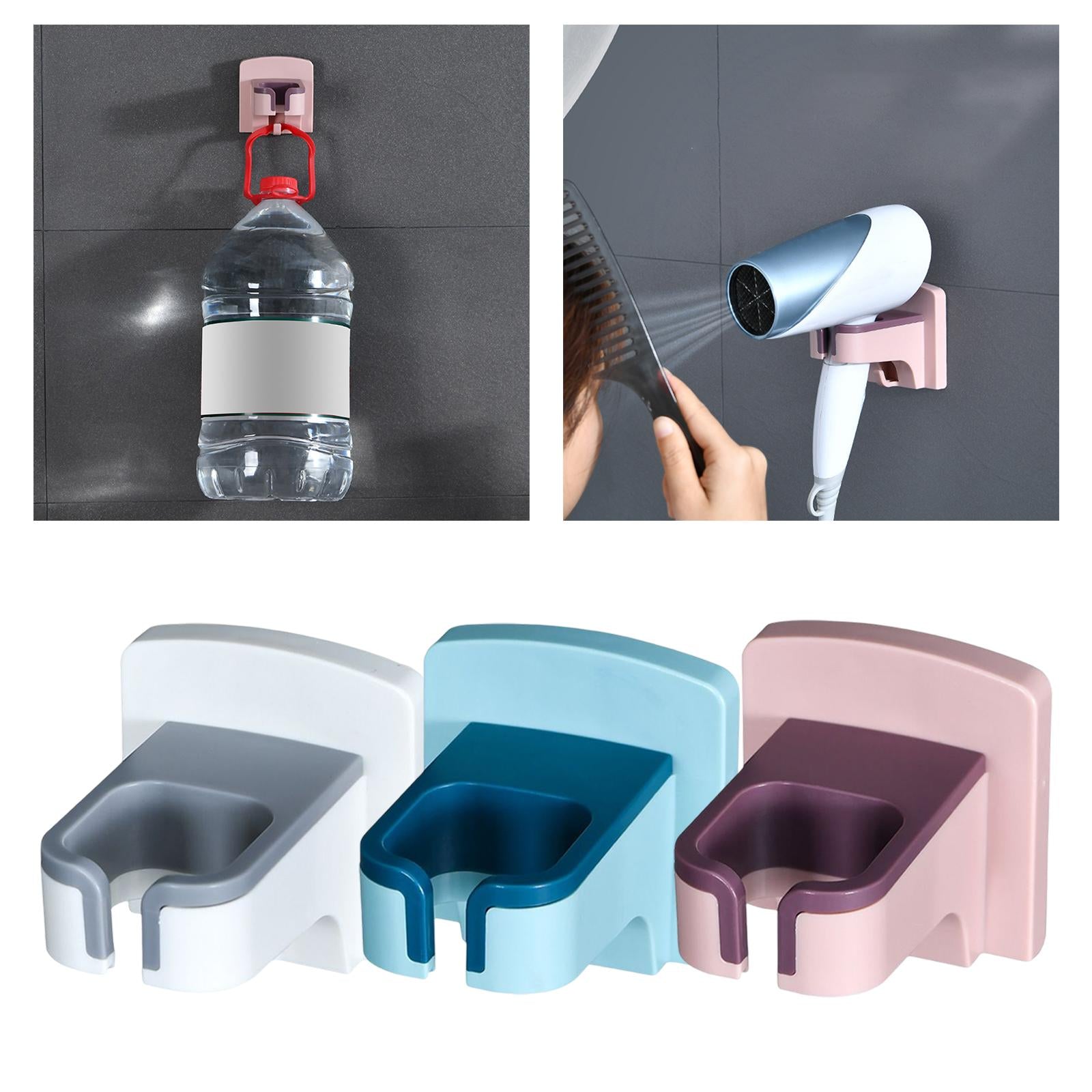 4xHair Dryer Holder Self Adhesive Storage for Bedroom Bathroom White
