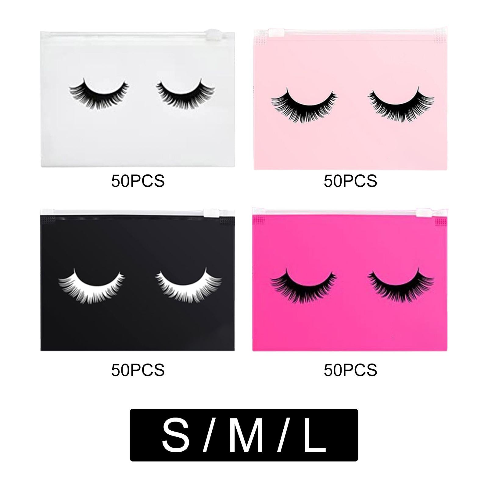 4x50 Count Lash Bags Eyelash Makeup Bags with Zipper Adorable 15x10cm White