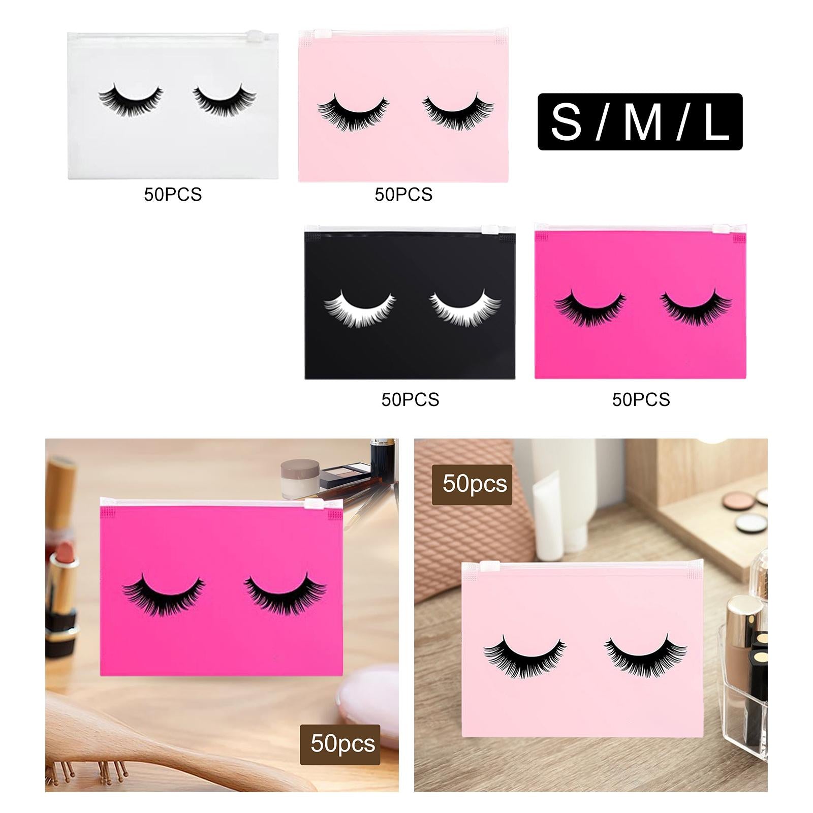 2x50 Count Lash Bags Eyelash Makeup Bags with Zipper Adorable 15x10cm White