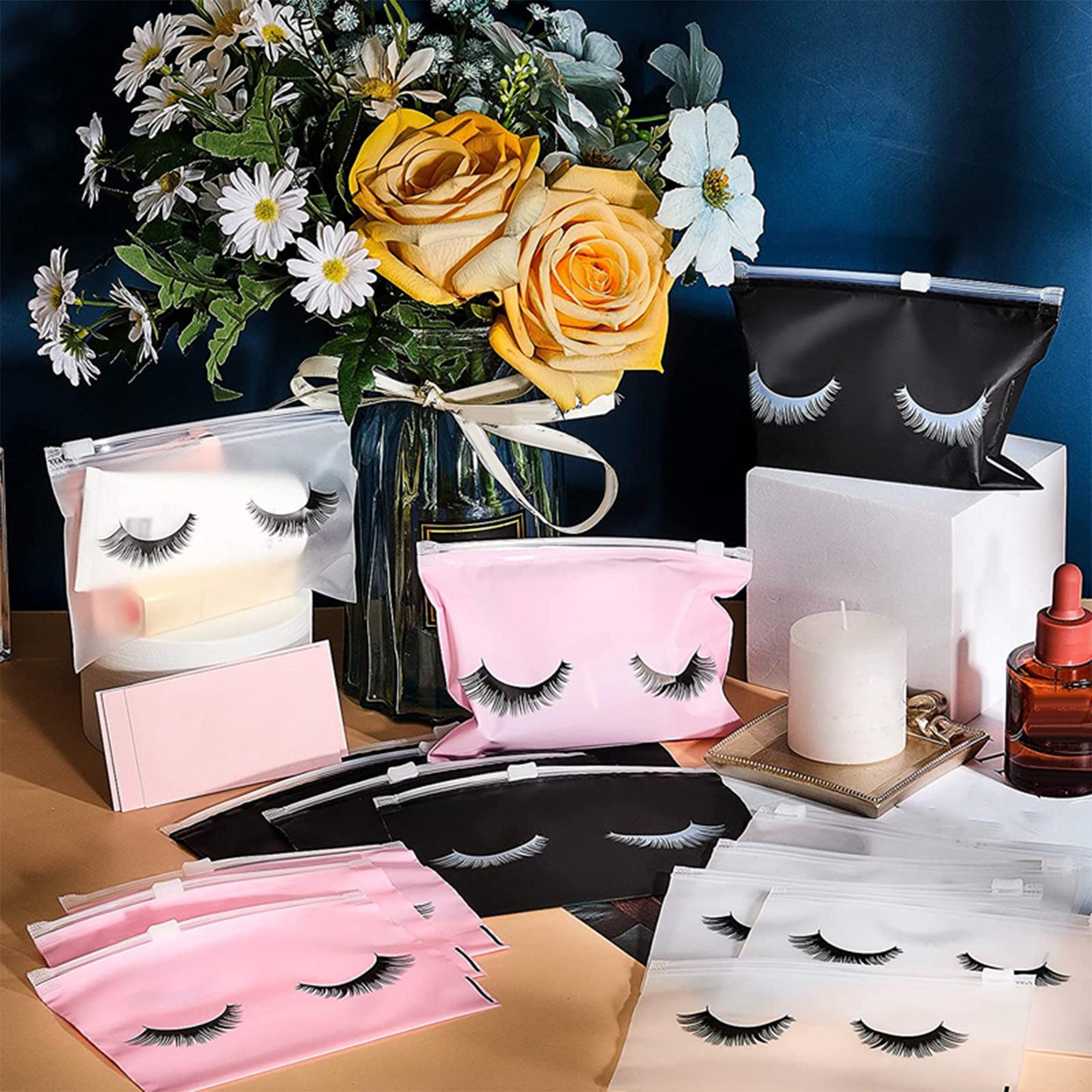 4x50 Count Lash Bags Eyelash Makeup Bags with Zipper Adorable 15x10cm Black