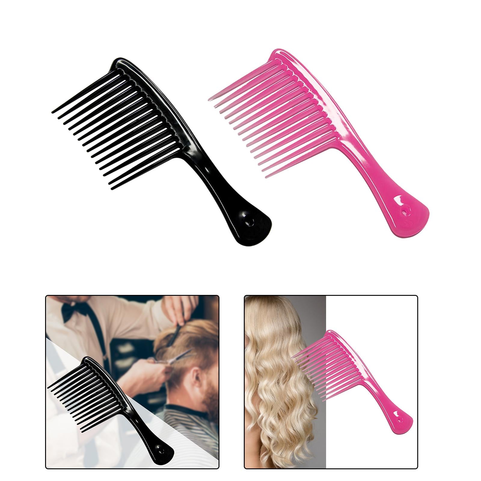 2xComb Hair Styling Tool Large Handle Styling Comb for Home Travel Salon Black