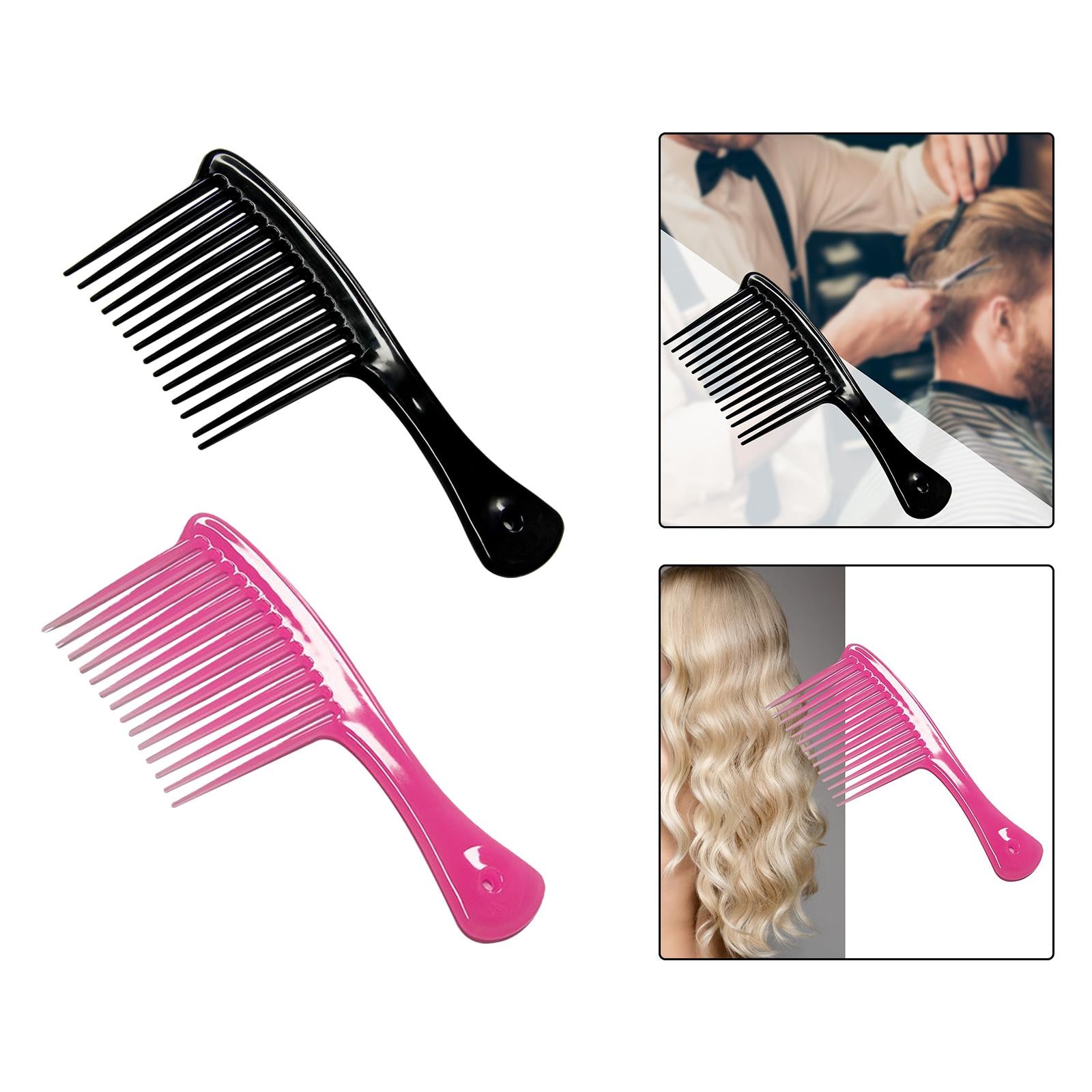 3xComb Hair Styling Tool Large Handle Styling Comb for Home Travel Salon Black