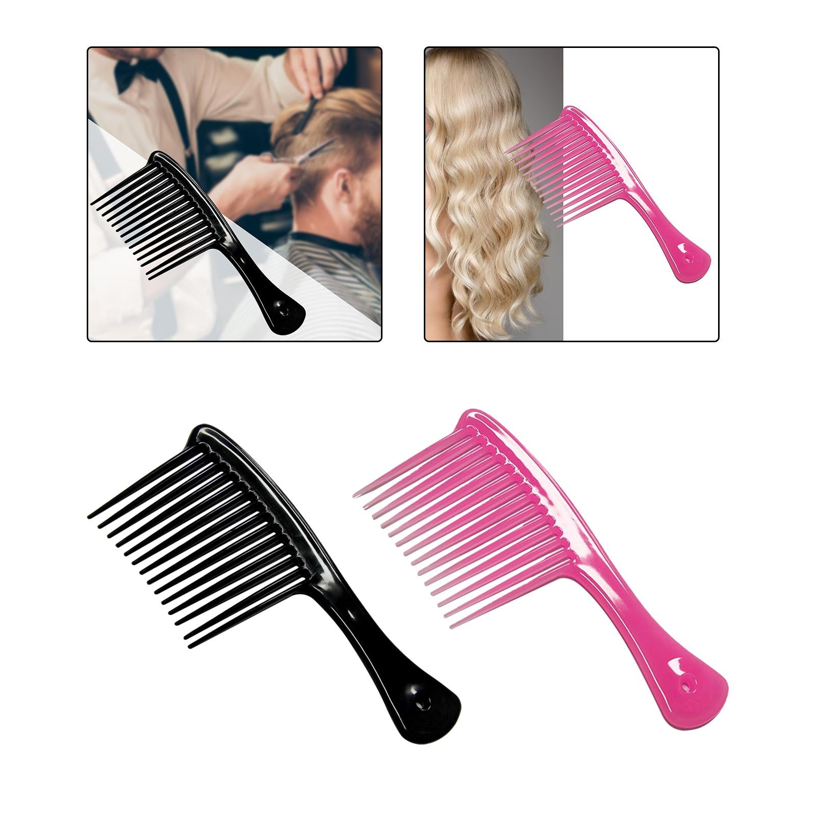 4xComb Hair Styling Tool Large Handle Styling Comb for Home Travel Salon Black