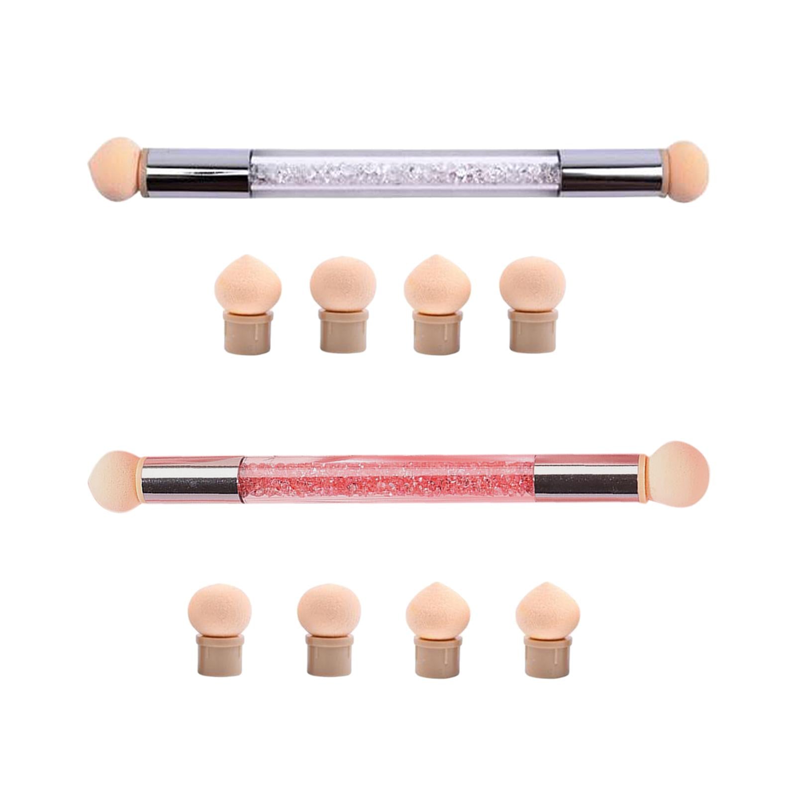 2xNail Sponge Brush with Rhinestone Acrylic Handle Manicure Tool Shading White