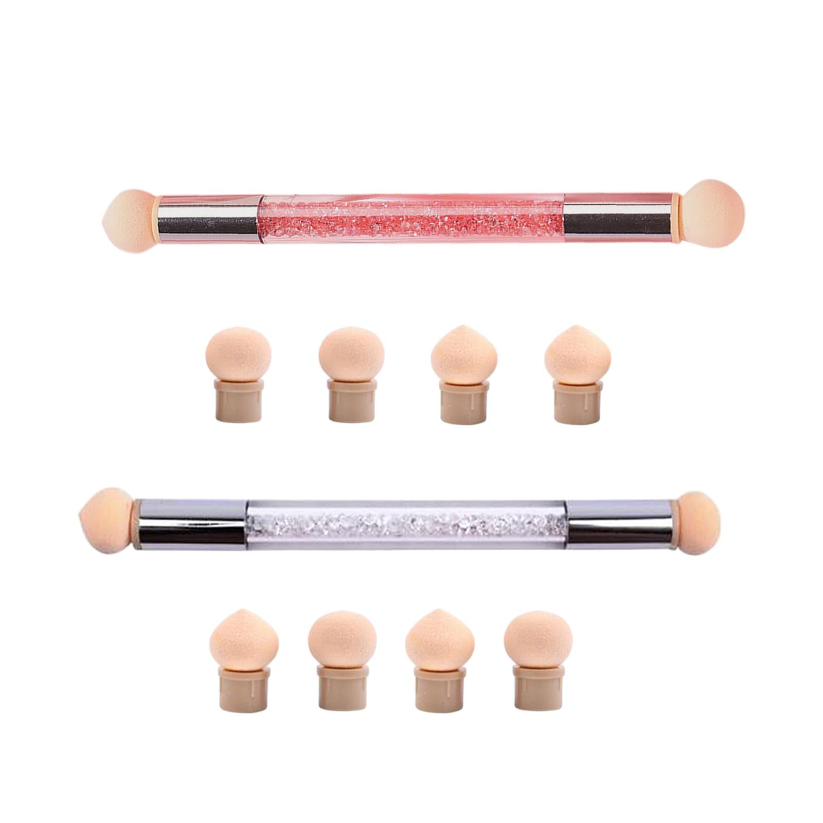 2xNail Sponge Brush with Rhinestone Acrylic Handle Manicure Tool Shading White