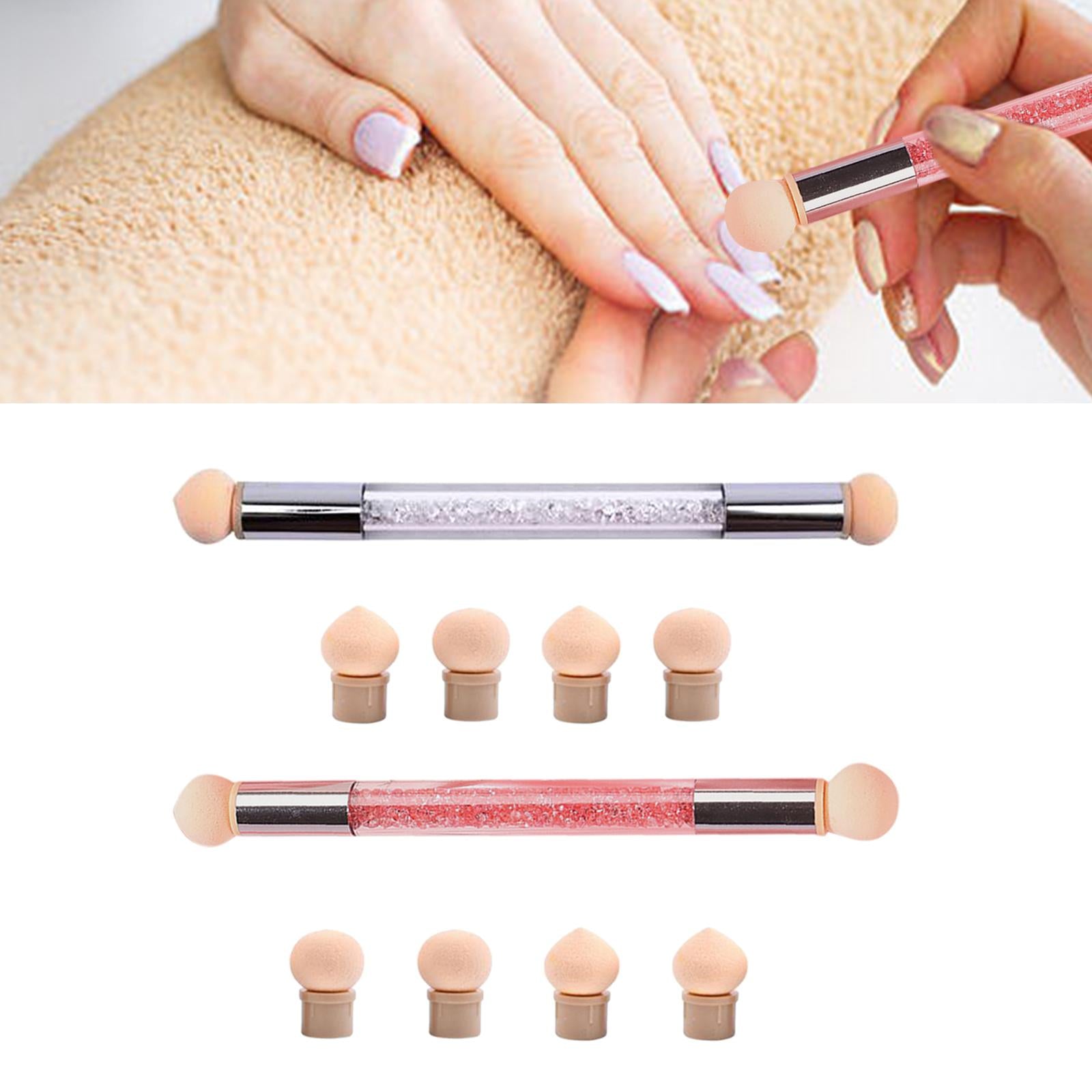 2xNail Sponge Brush with Rhinestone Acrylic Handle Manicure Tool Shading White
