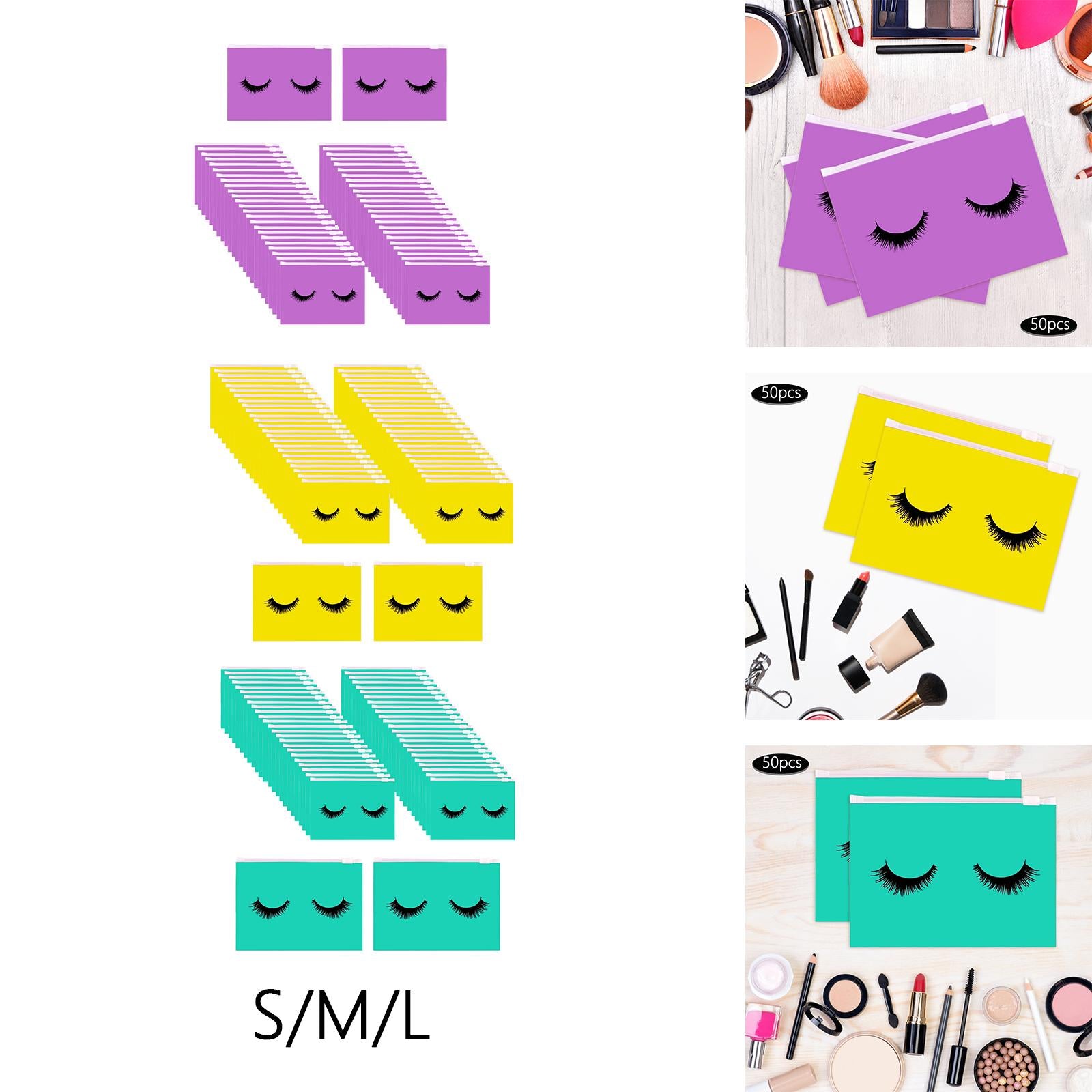 3xMultipurpose 50Pcs Eyelash Bags Eyelash Makeup Bags with Zipper Lightweight S violet