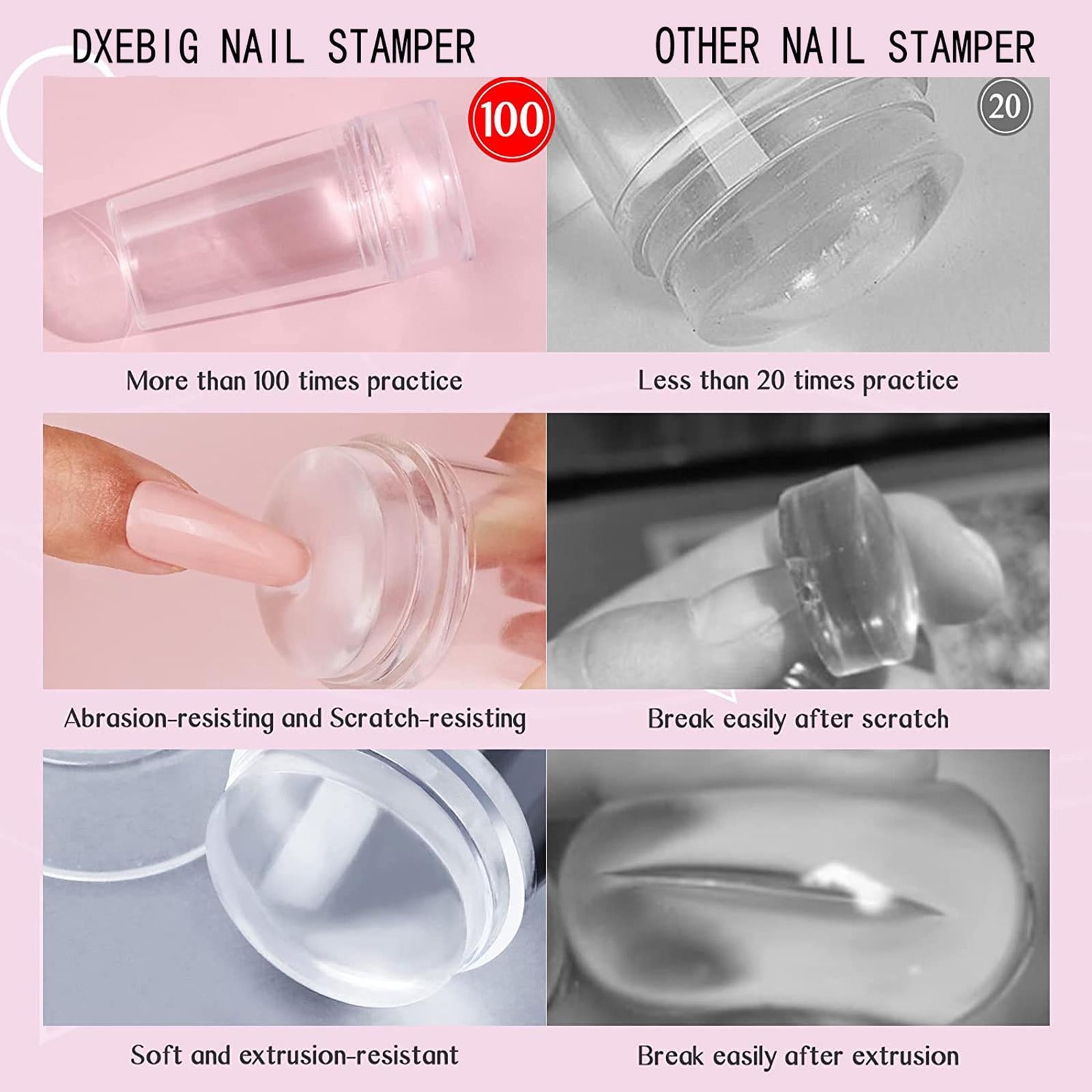4x4 Pieces French Nail Stamper Clear Silicone Stamping Professional Detachable
