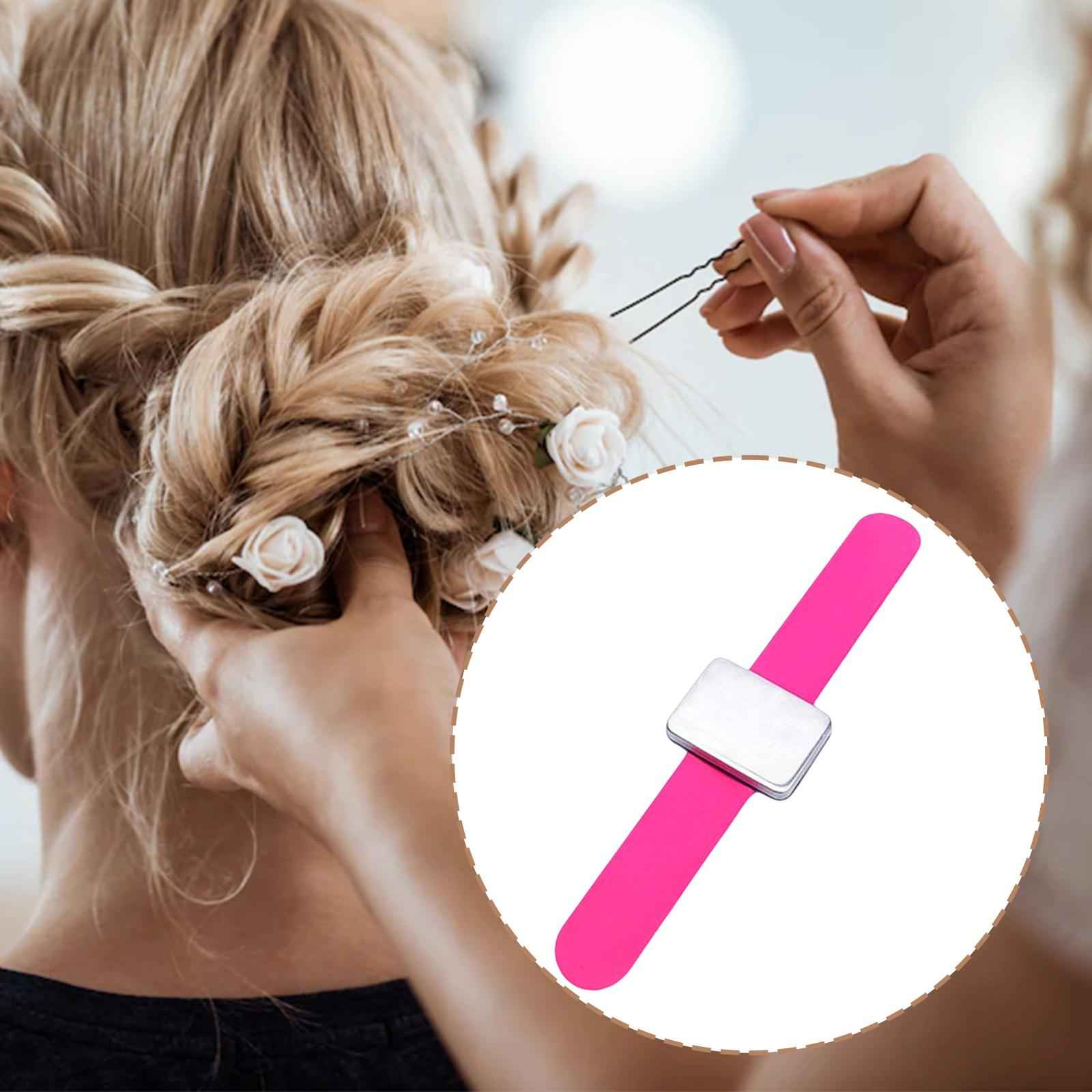 Silicone Wrist Strap Bracelet Convenient Hair Clip Holder Professional Rose red