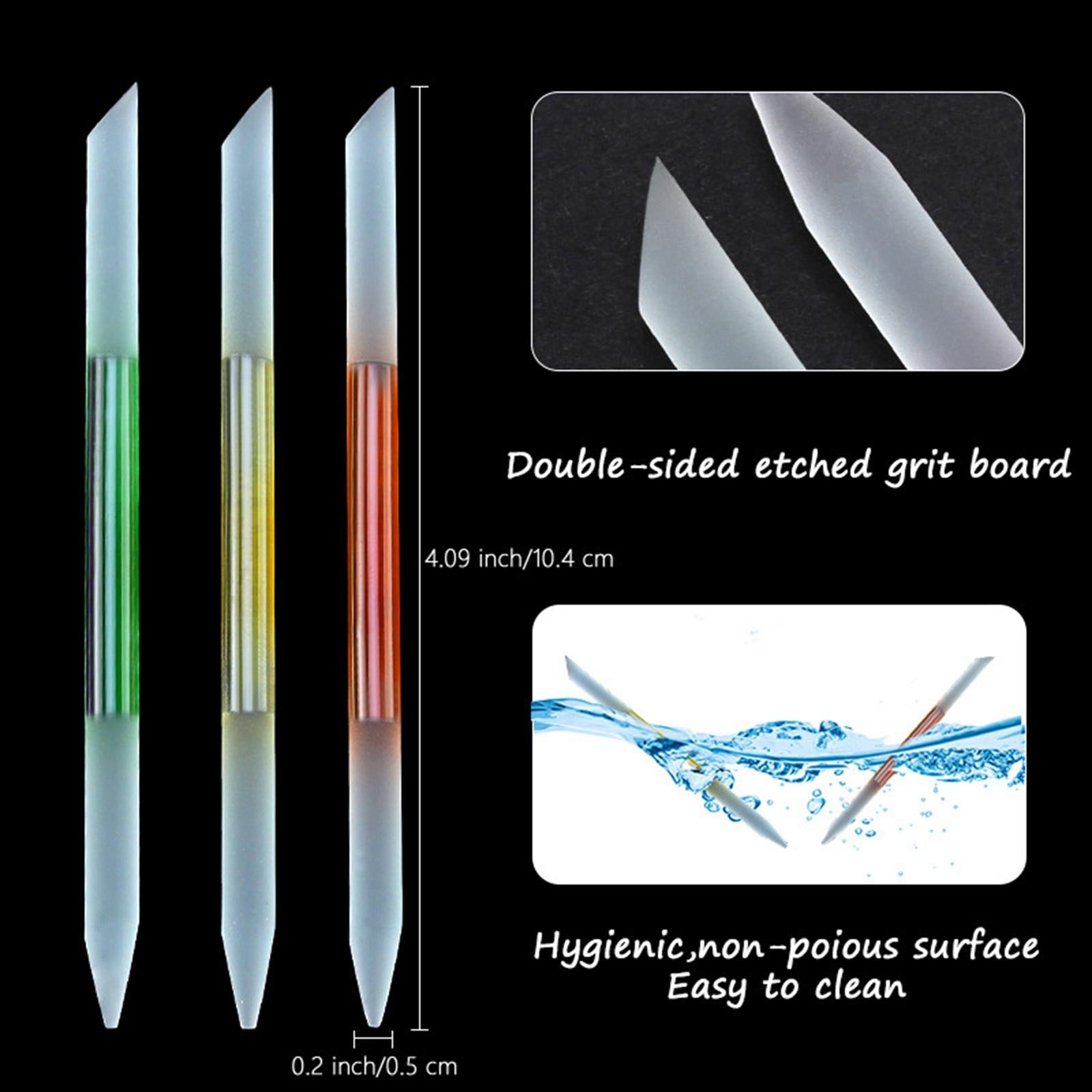 2xDual Ended Glass Cuticle Pusher Manicure Stick Tool Reusable for Nail Salons Green