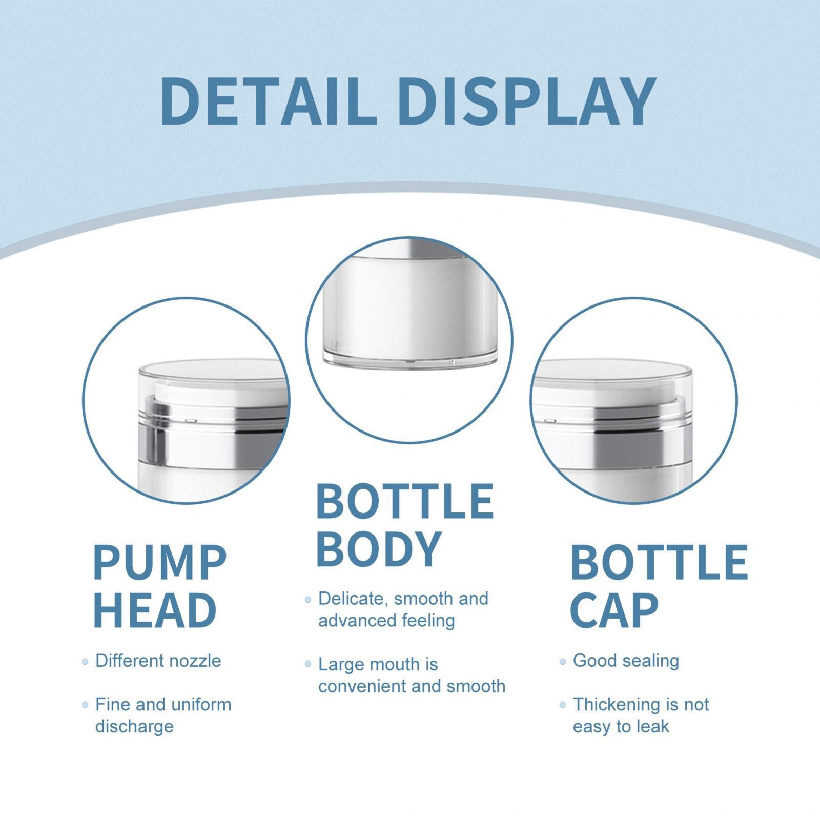 2xAirless Pump Jar Leakproof Portable Vacuum Press Face Cream Jar for Lotions 15ml