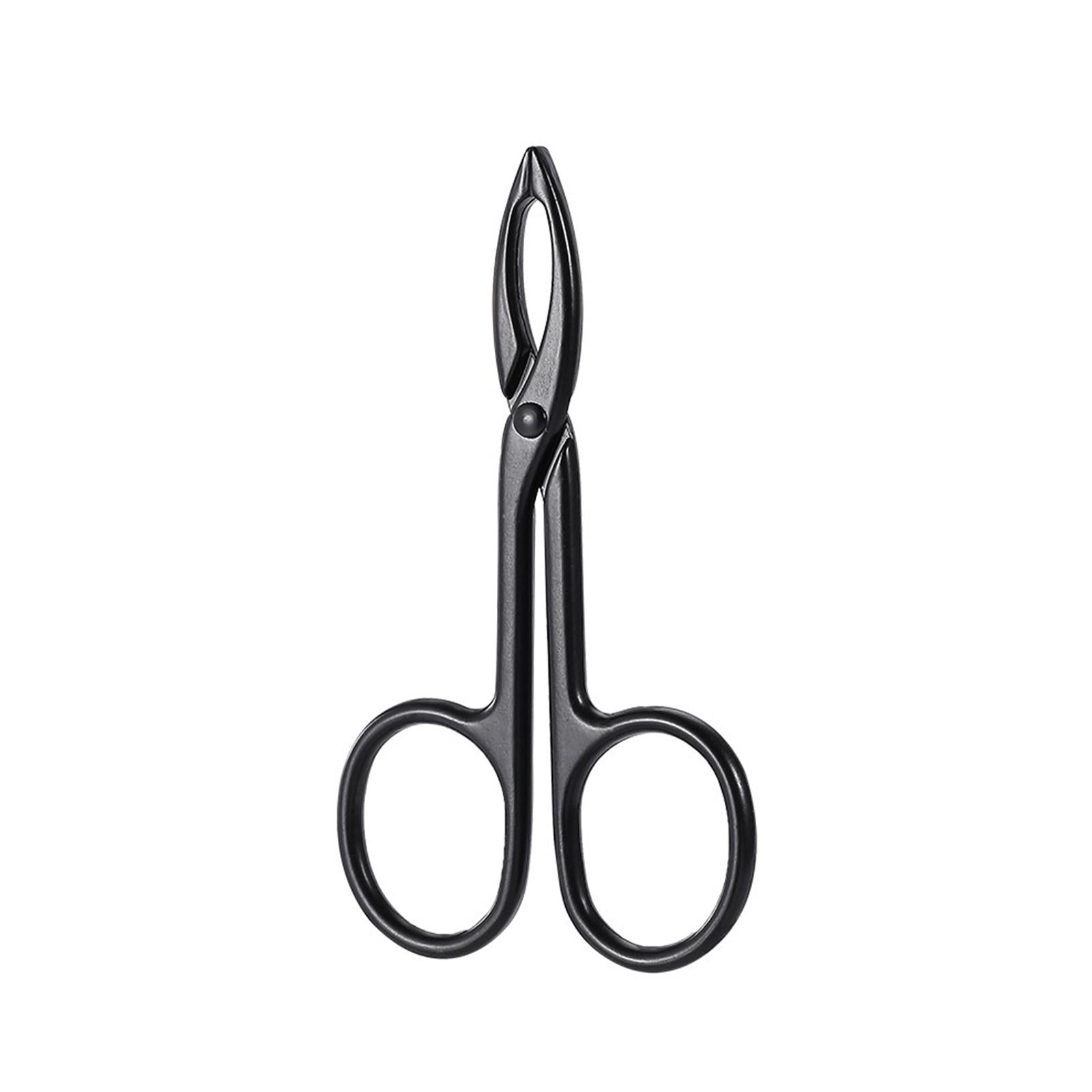 4xEyebrow Tweezers Scissors Handle Comfortable Grip Flat Tip Tweezers Trimming Black Straight 