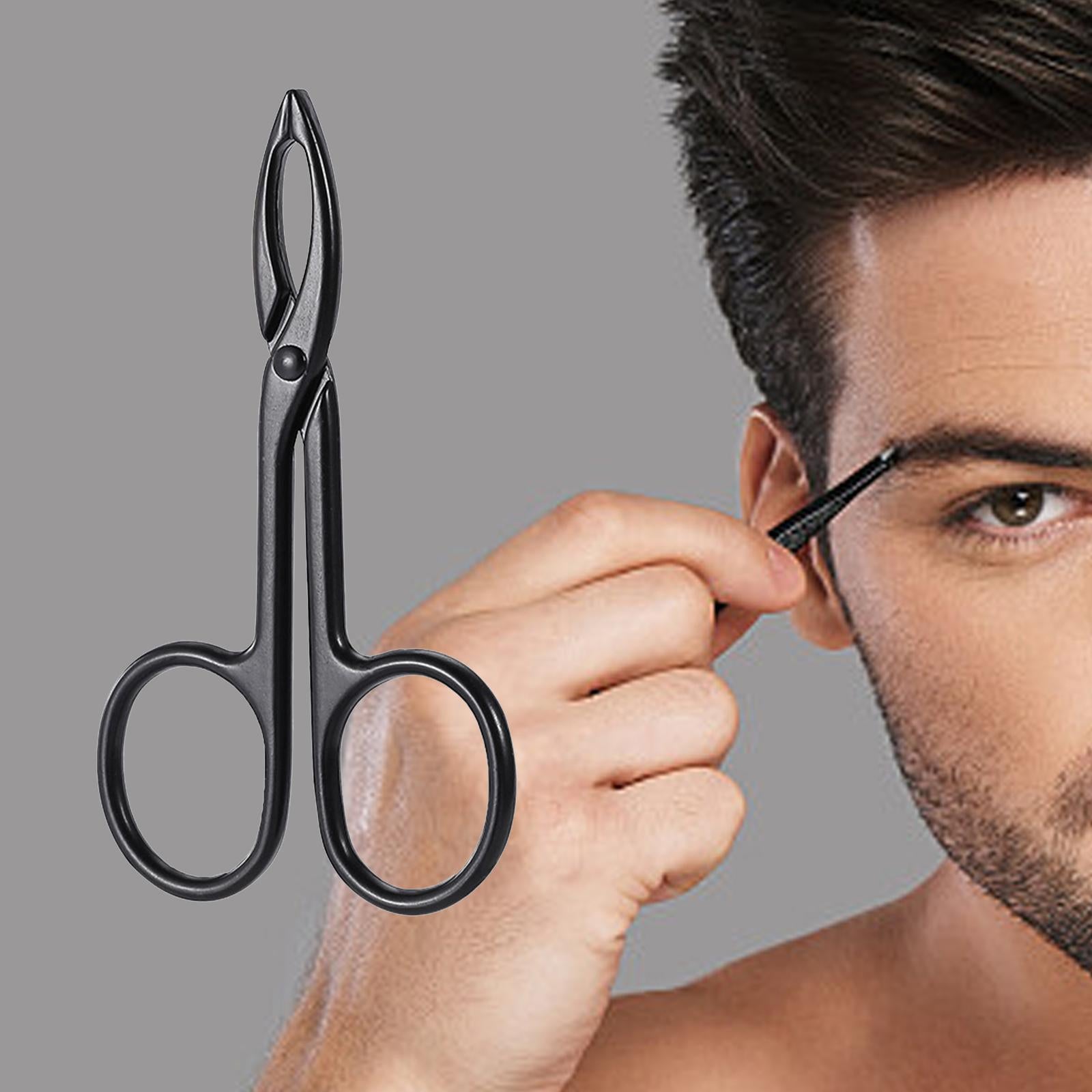 2xEyebrow Tweezers Scissors Handle Comfortable Grip Flat Tip Tweezers Trimming Black Straight 