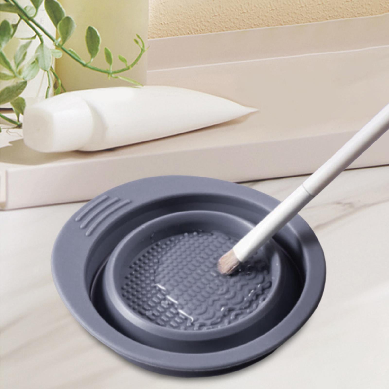 3xFolding Silicone Makeup Brush Cleaning Mat Washing Bowl Professional Tool Gray