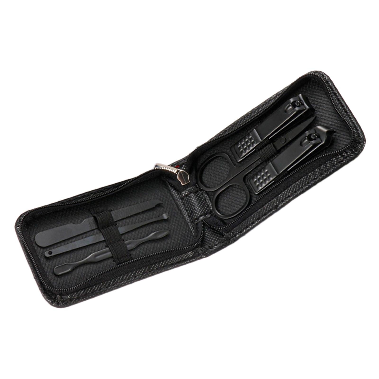 4xManicure Manicure Tool Set Portable Multipurpose Nail File Ear Pick Clippers Black