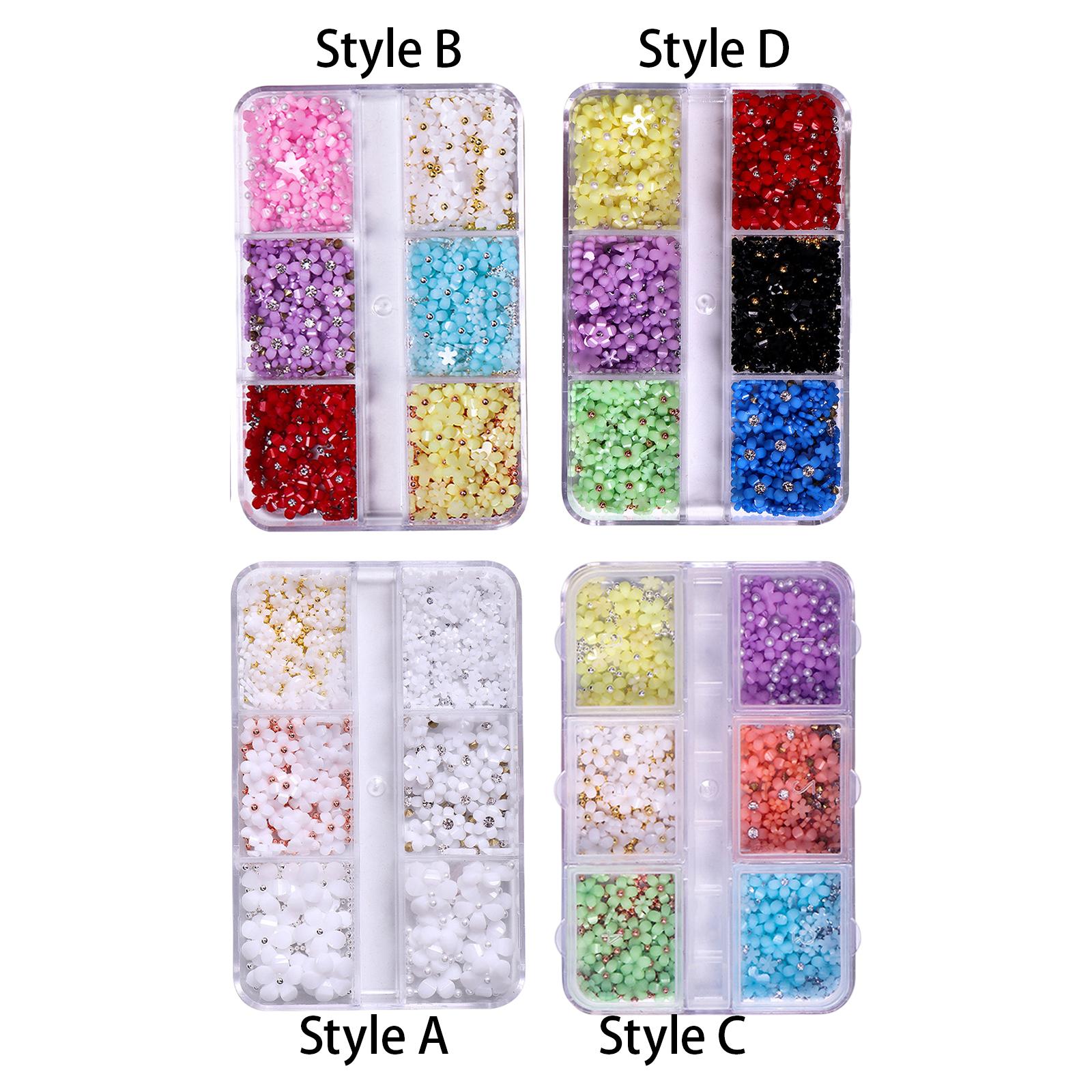3xMixed 3D Flower Nail Charms 6 Grids Nail Decoration Supplies for Nail Crafts Style A