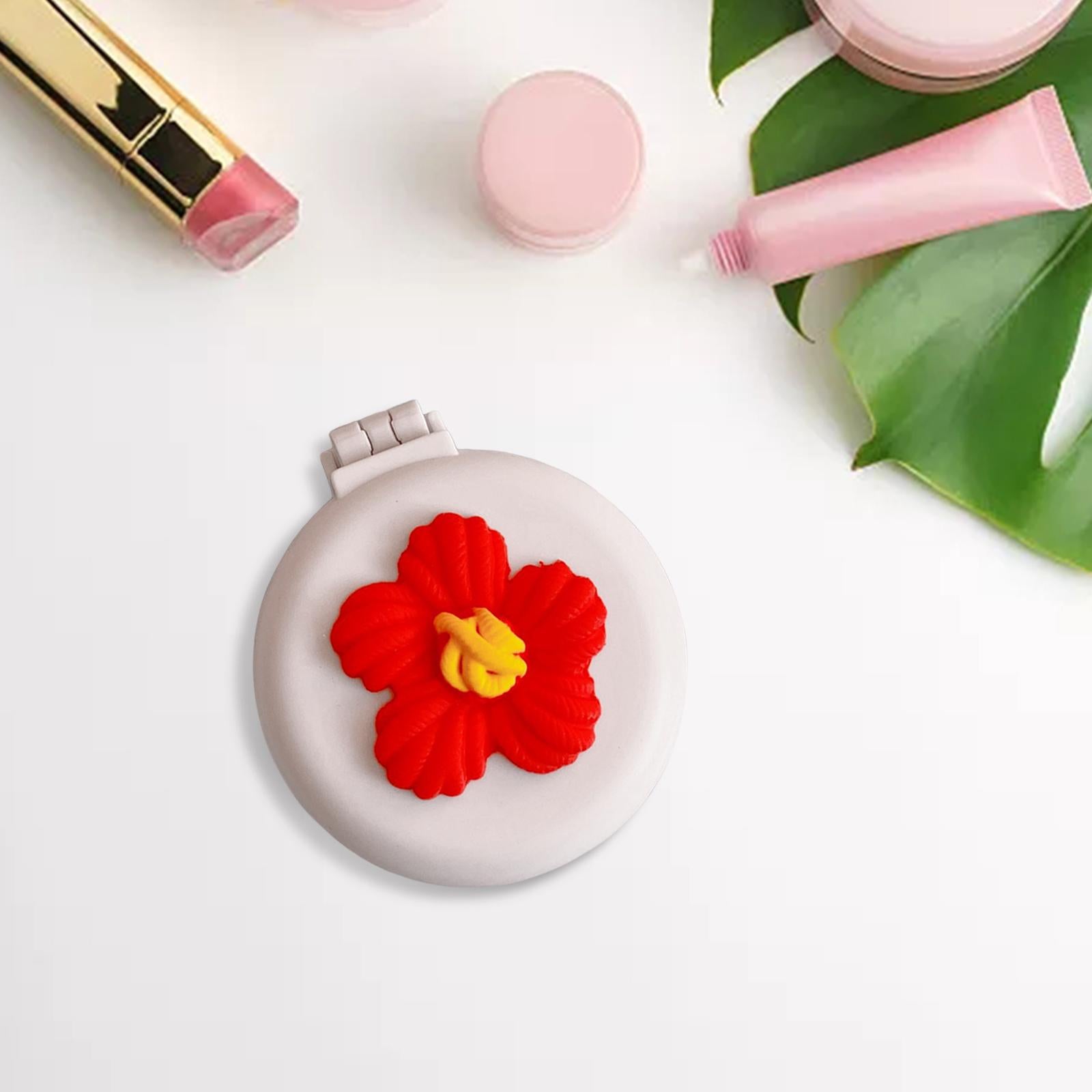 2xSmall Mirror with Brush Portable Travel Mirror Hair Brushes for Girls Adults Flower