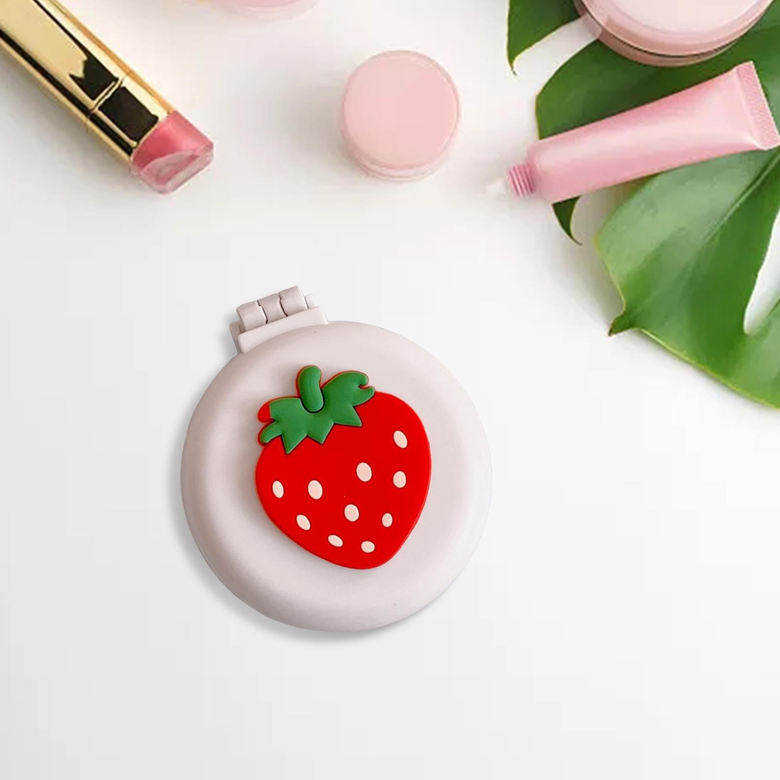 4xSmall Mirror with Brush Portable Travel Mirror Hair Brushes for Girls Adults Strawberry