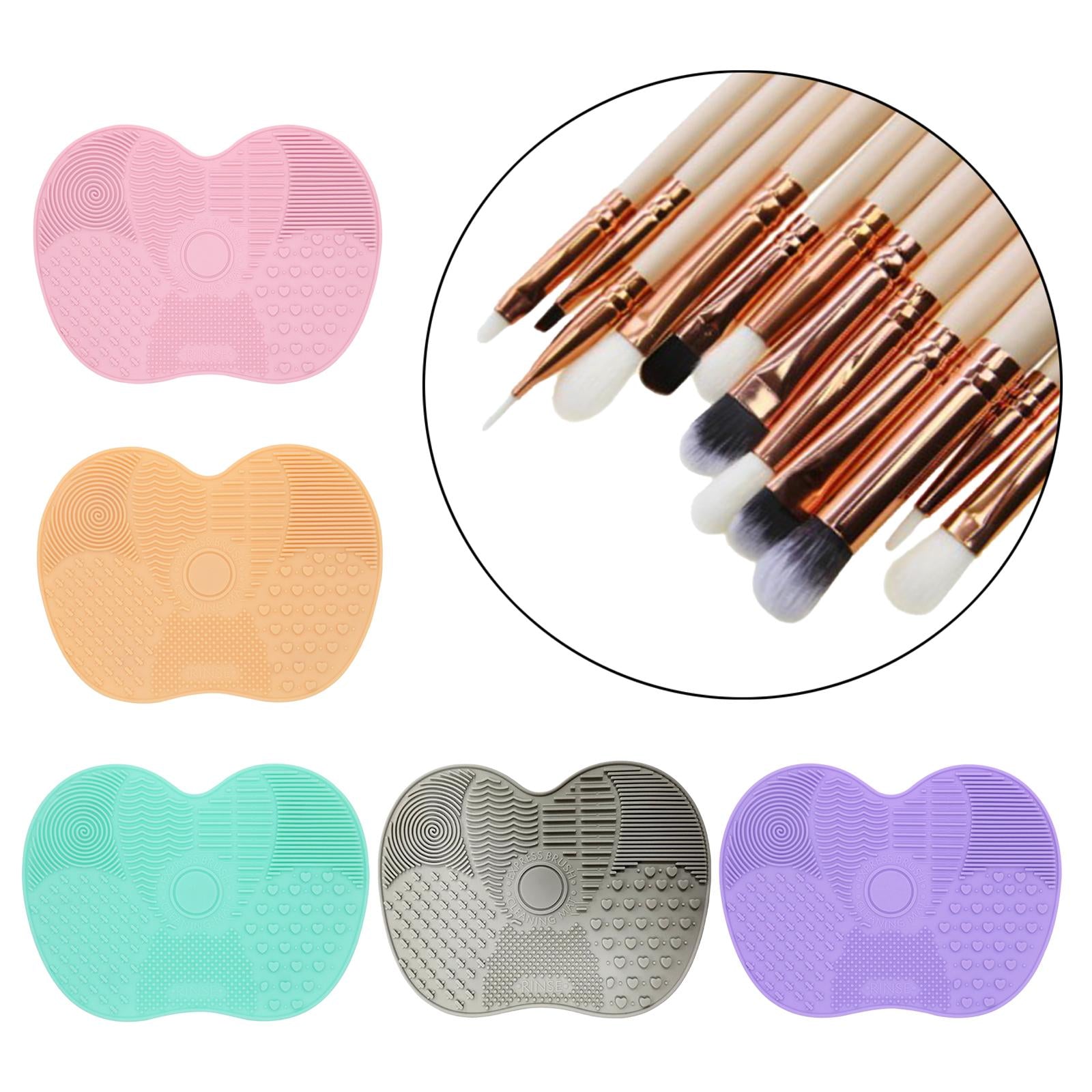2xMakeup Brush Cleaner Pad Apple Shape Scrubber Mat for Eyeshadow Brush Travel Pink