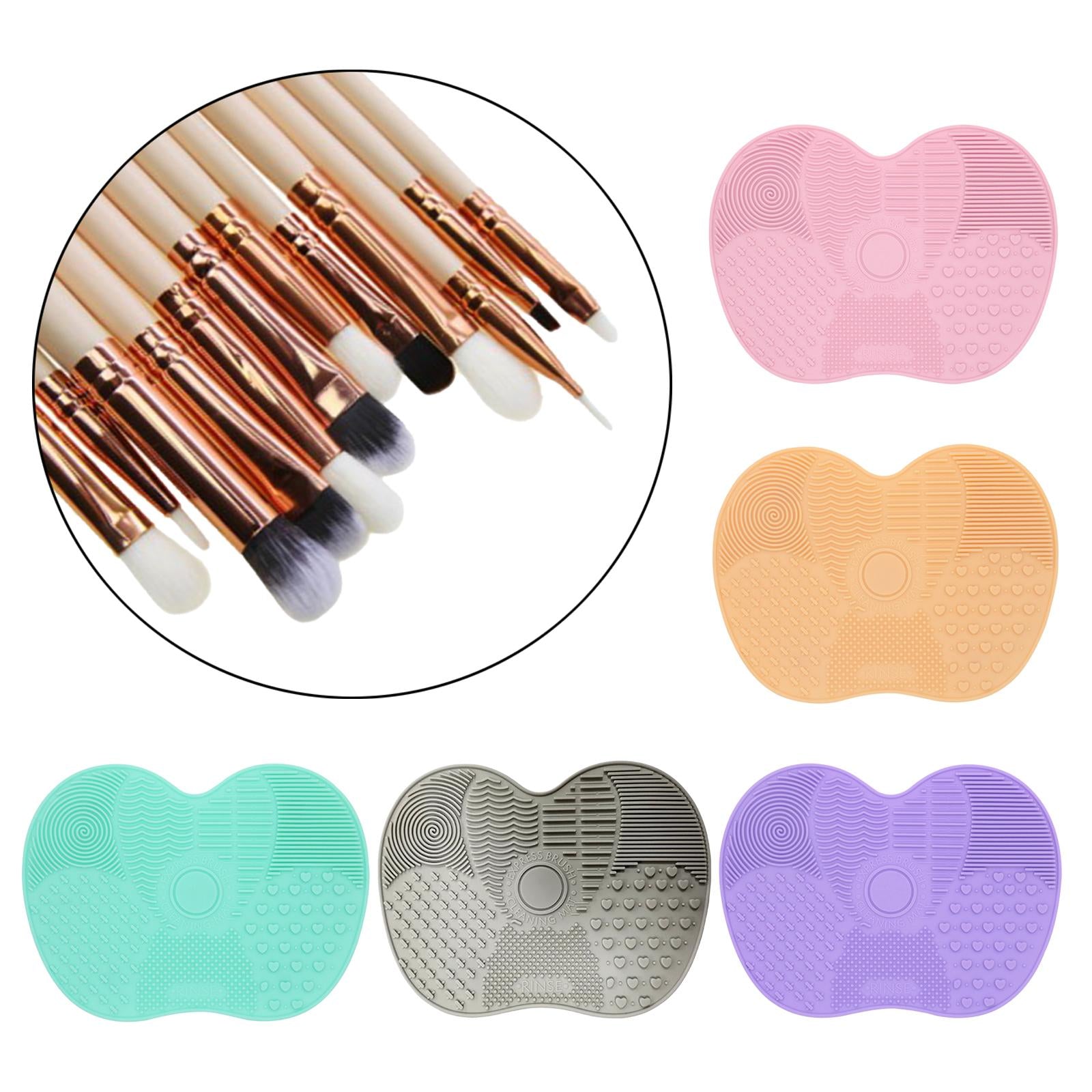 2xMakeup Brush Cleaner Pad Apple Shape Scrubber Mat for Eyeshadow Brush Travel Pink