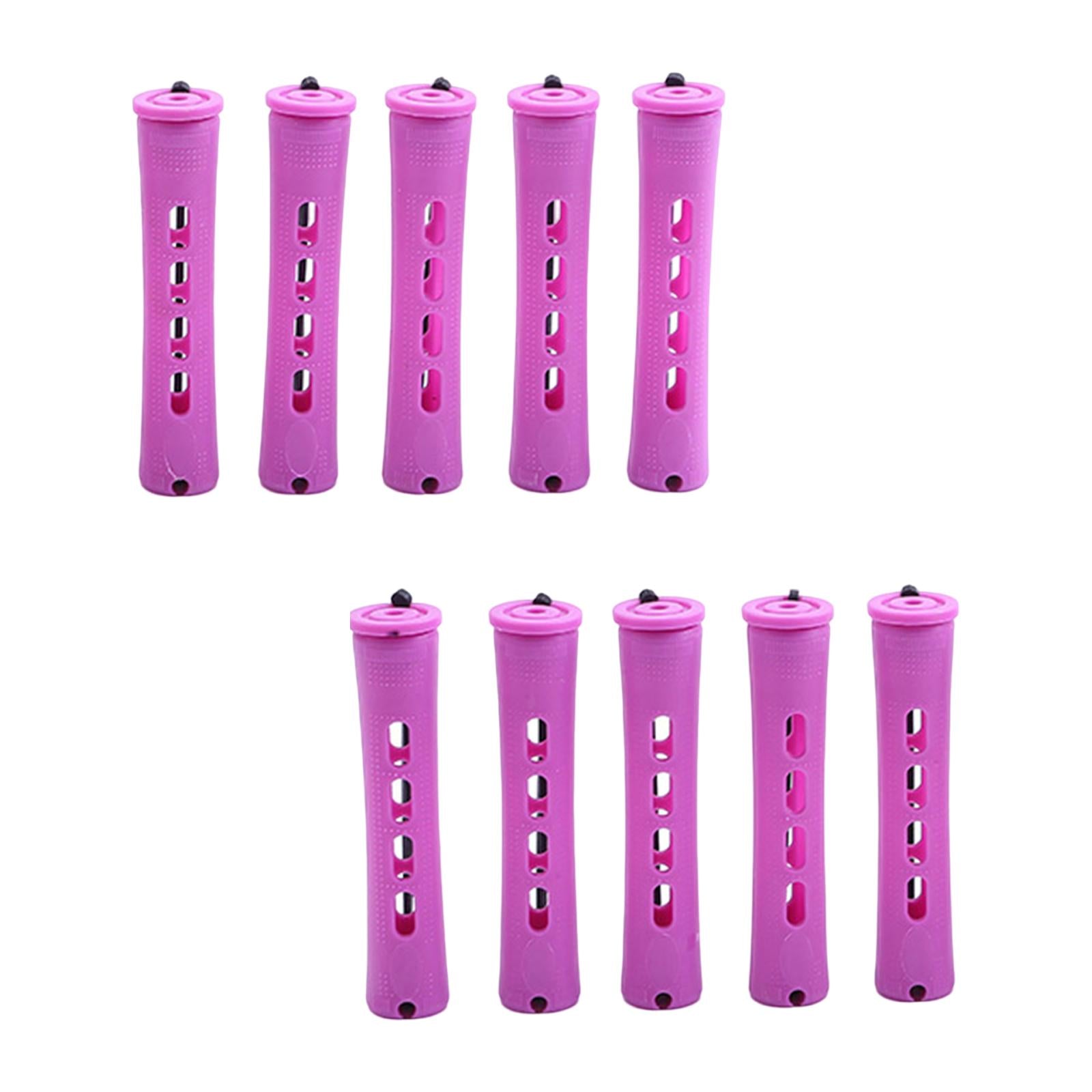 4x10 Pieces Cold Wave Rods with Rubber Bands and Cover Plum Red Hair Perm Rods