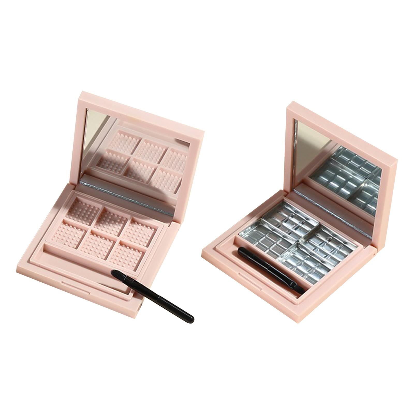 4xEmpty Eyeshadow Palette Storage Box with Mirror and Brush Slot Square Pallet 6 Slot