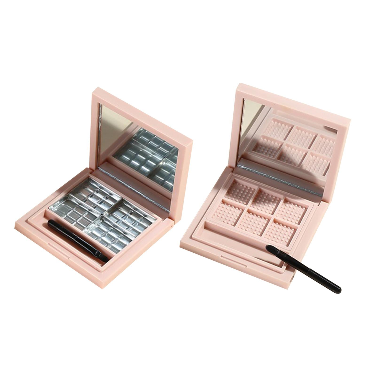 2xEmpty Eyeshadow Palette Storage Box with Mirror and Brush Slot Square Pallet 6 Slot