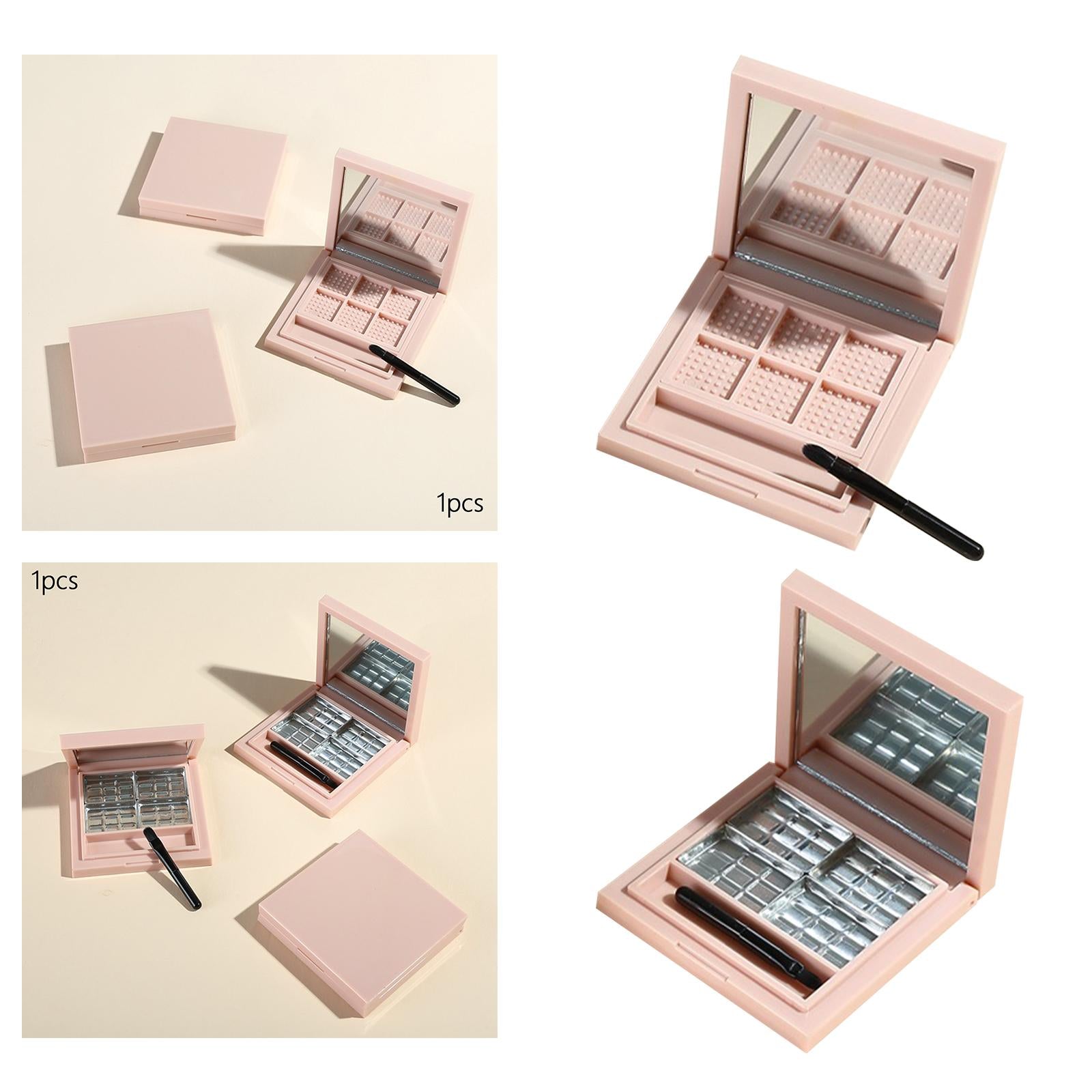 6xEmpty Eyeshadow Palette Storage Box with Mirror and Brush Slot Square Pallet 6 Slot