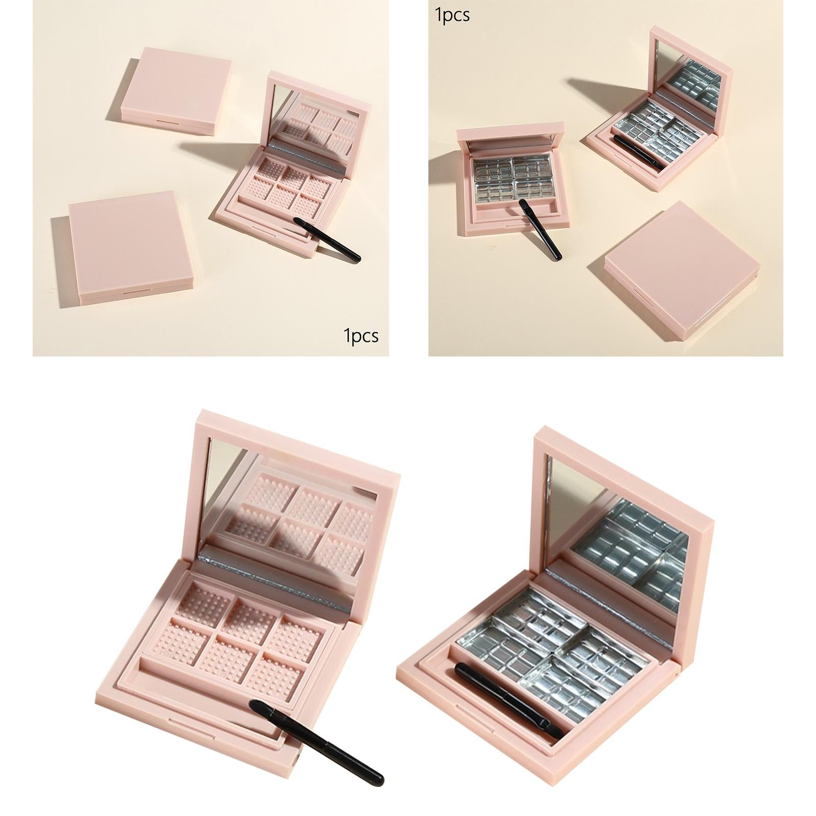 6xEmpty Eyeshadow Palette Storage Box with Mirror and Brush Slot Square Pallet 6 Slot