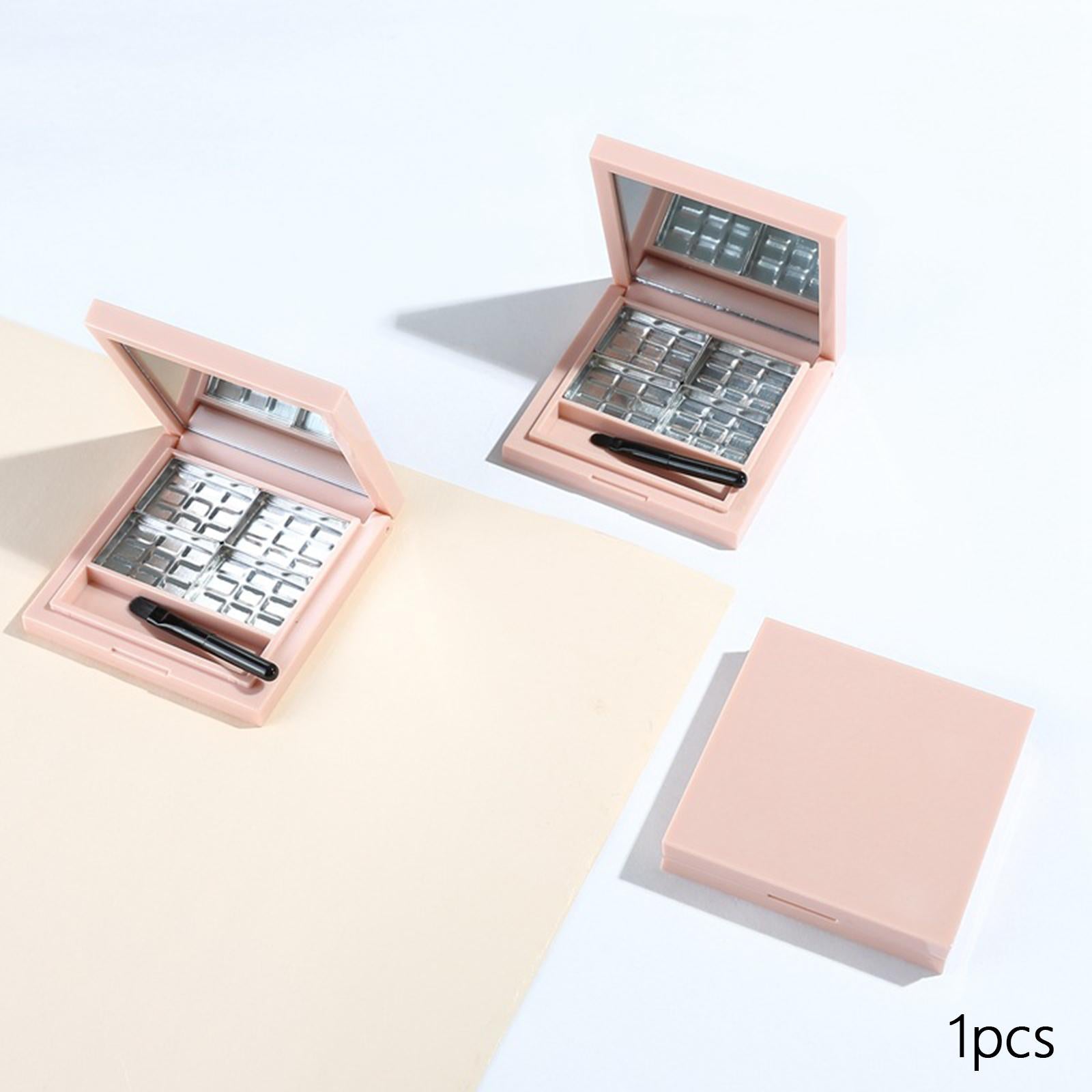 3xEmpty Eyeshadow Palette Storage Box with Mirror and Brush Slot Square Pallet 4 Slot