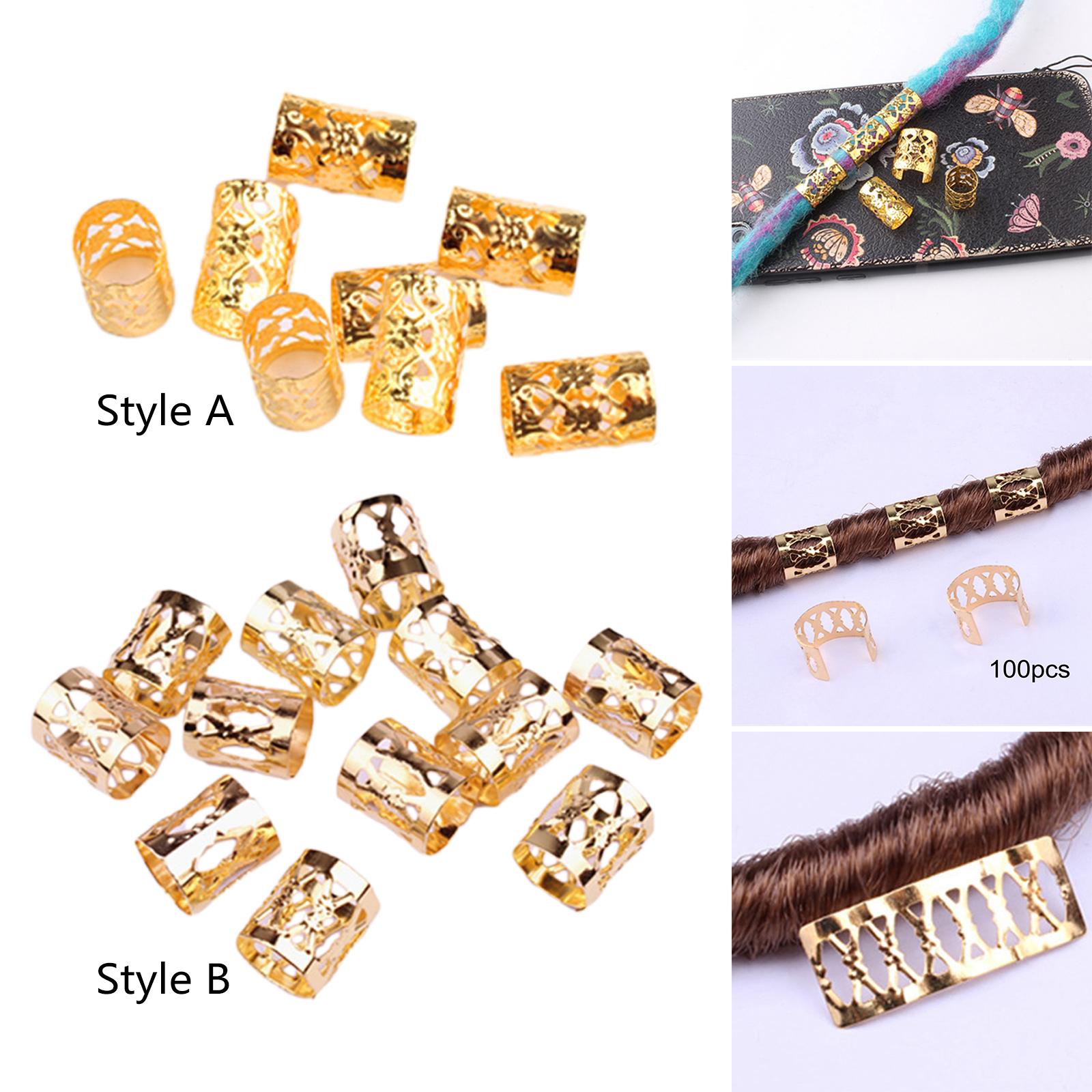 4x100 Pieces Dreadlocks Beads Metal Clips Cuffs Rings for Braids Hair Braiding Style A