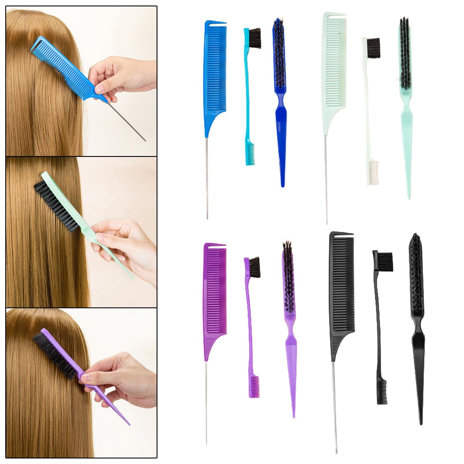 2x3Pcs Slick Brush Set Edge Brush for Grooming Slicking Edge and Back Brushing Blue