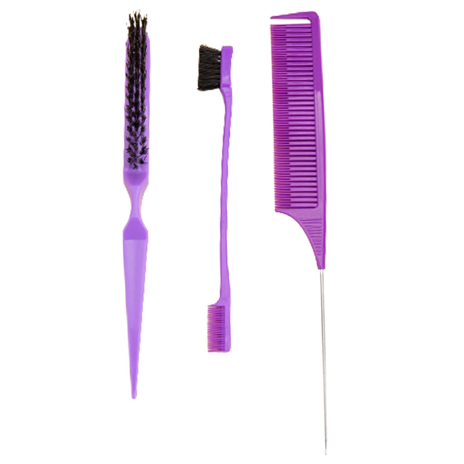 3x3Pcs Slick Brush Set Edge Brush for Grooming Slicking Edge and Back Brushing Purple