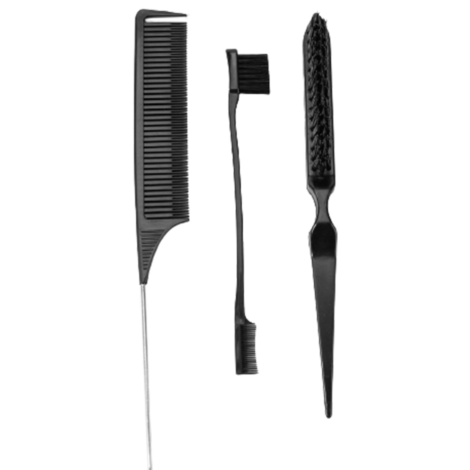 2x3Pcs Slick Brush Set Edge Brush for Grooming Slicking Edge and Back Brushing Black
