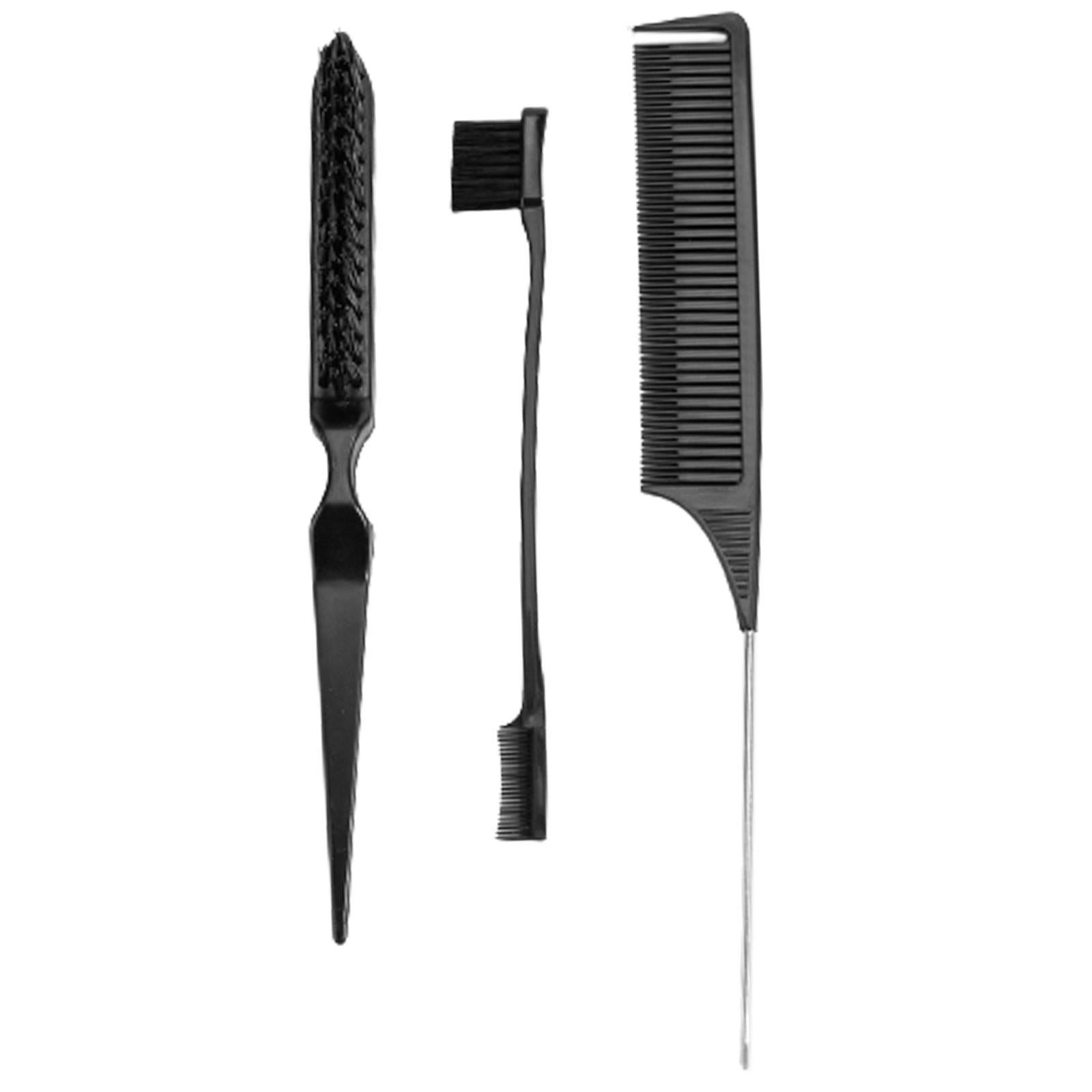 3x3Pcs Slick Brush Set Edge Brush for Grooming Slicking Edge and Back Brushing Black