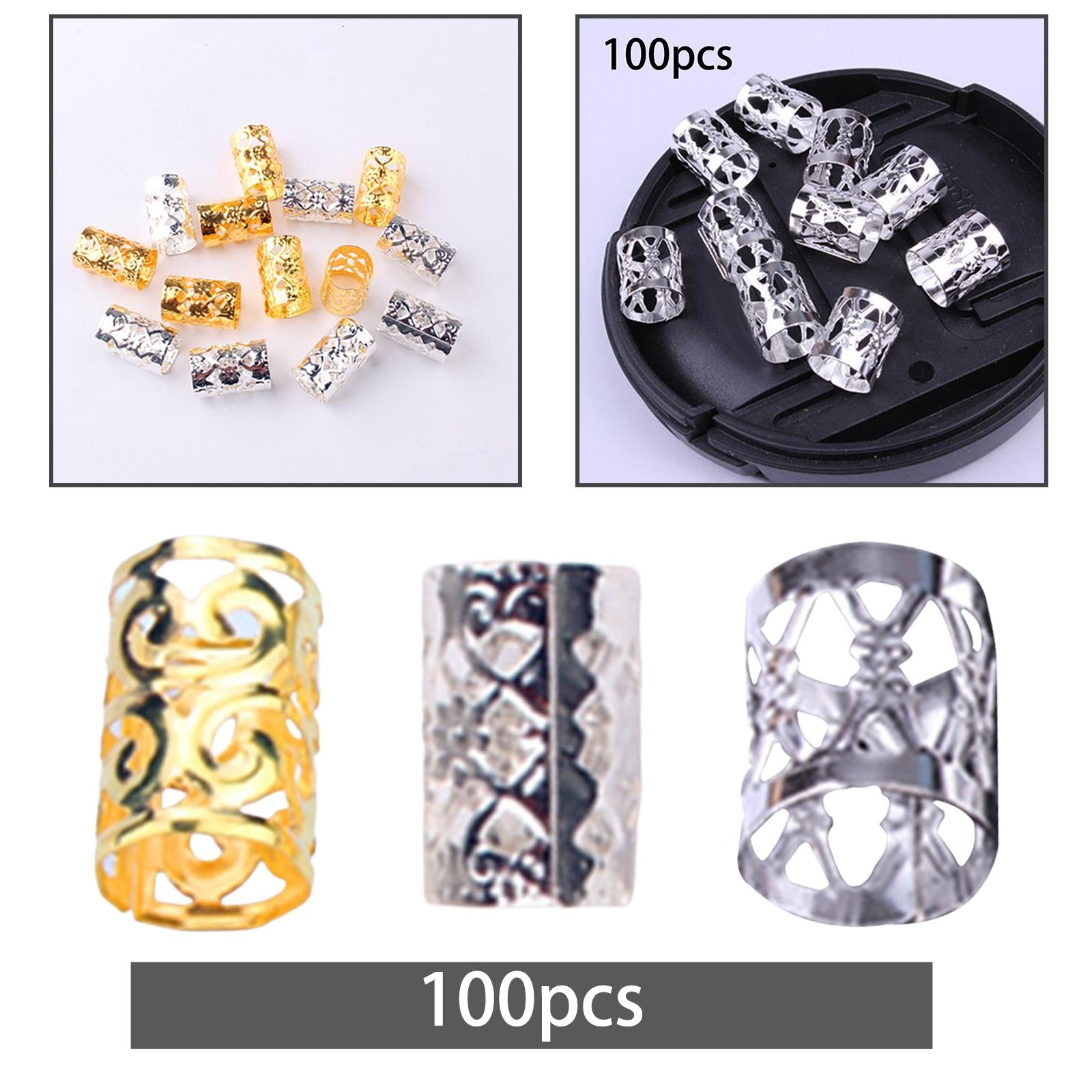 2x100x Dreadlocks Beads Rings Hair Accessories for Women and Men Hair Braiding Golden 10mmx15mm