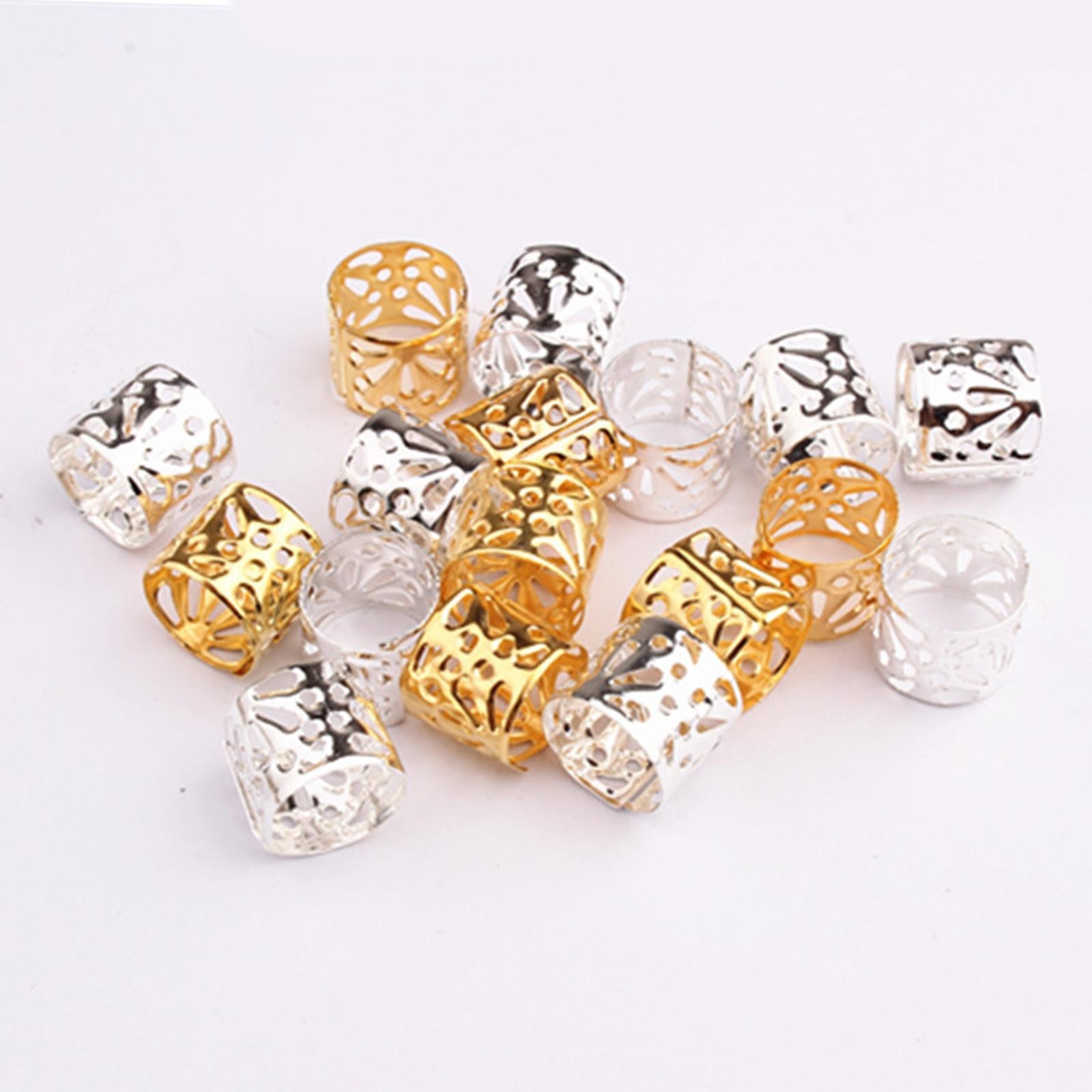 2x100Pcs Dreadlocks Beads Hollow Pattern for Beard Decoration Braids Women Men Golden