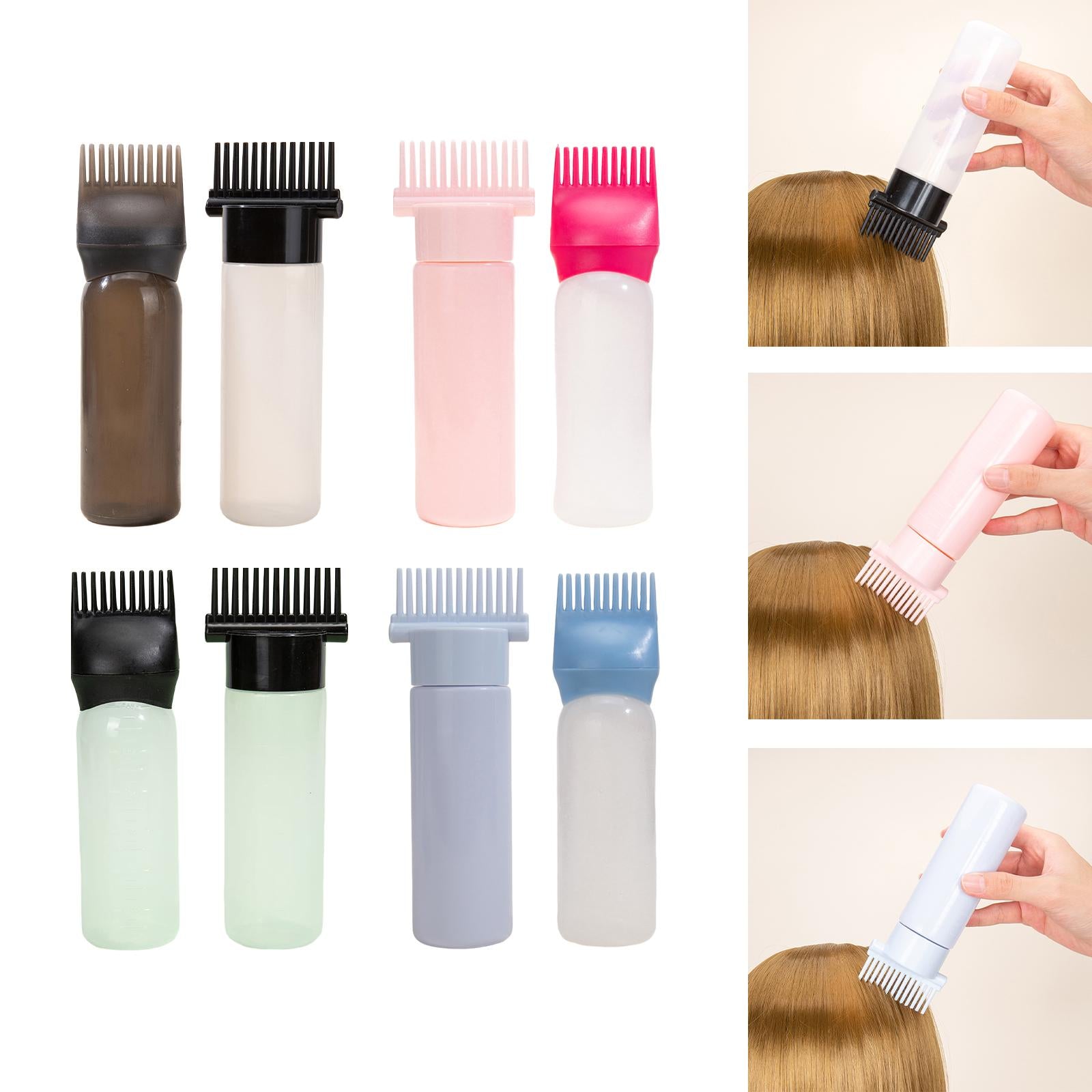 4x2x Root Comb Applicator Bottles Hair Dye Bottle Applicator Brushes for Salon Black