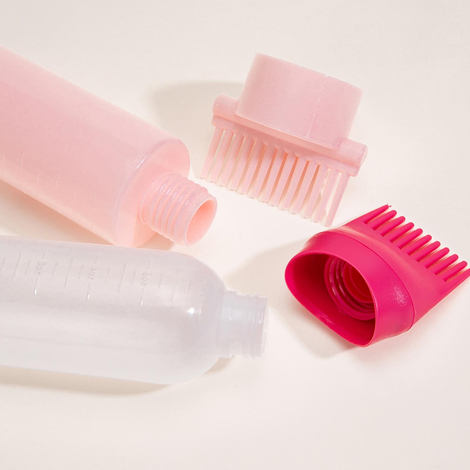 4x2x Root Comb Applicator Bottles Hair Dye Bottle Applicator Brushes for Salon Pink