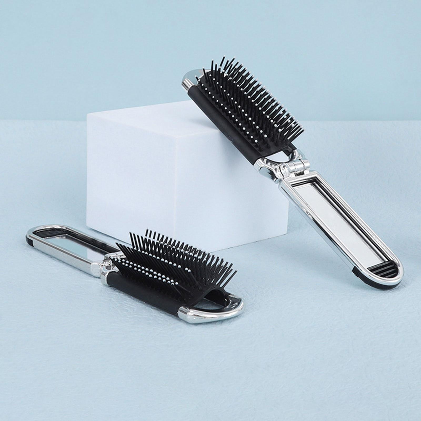 3xFolding Hair Brush with Mirror Portable Travel Hair Brush for Gym Car