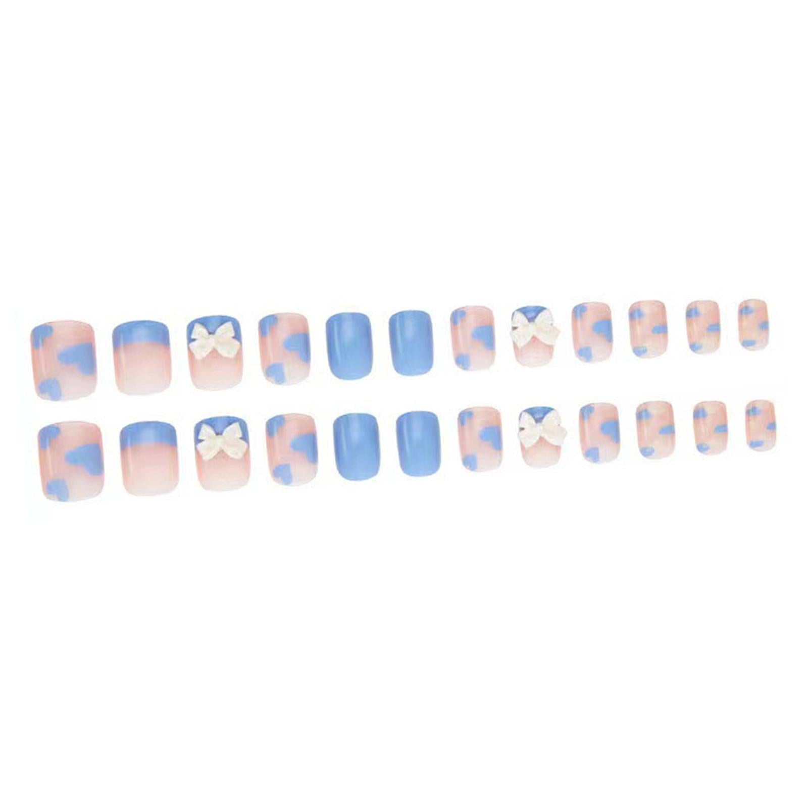 3xPress on Nails with Adhesive Tabs and Nail File 24 Fake Nails for Women Blue Pink