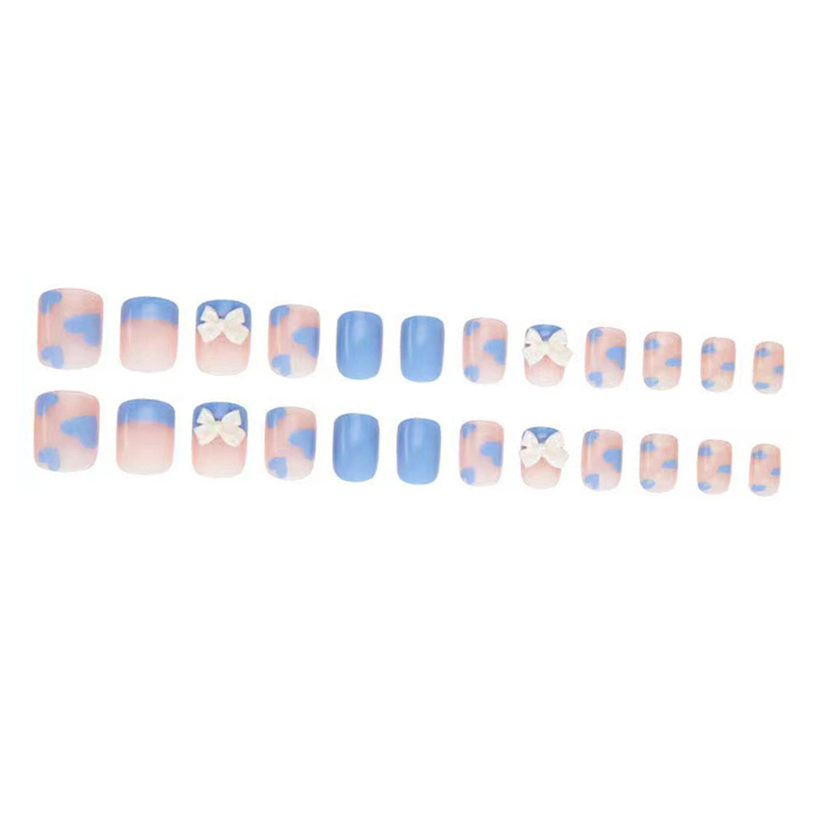 4xPress on Nails with Adhesive Tabs and Nail File 24 Fake Nails for Women Blue Pink