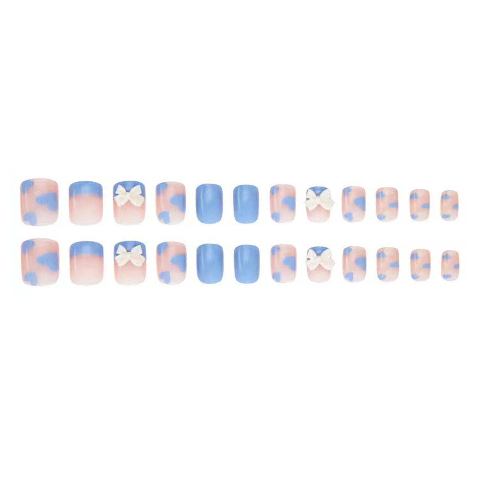 4xPress on Nails with Adhesive Tabs and Nail File 24 Fake Nails for Women Blue Pink
