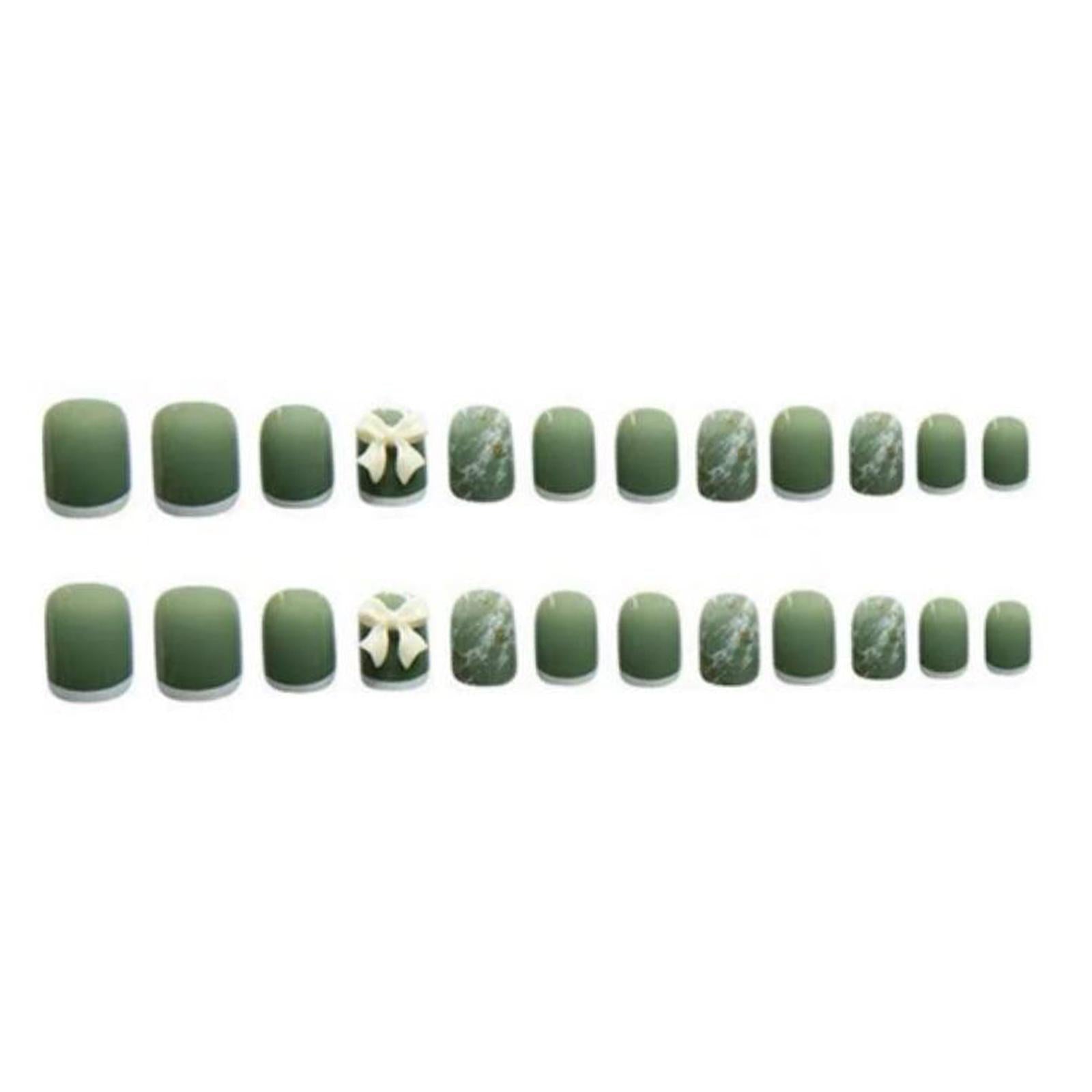 4xPress on Nails with Adhesive Tabs and Nail File 24 Fake Nails for Women Green