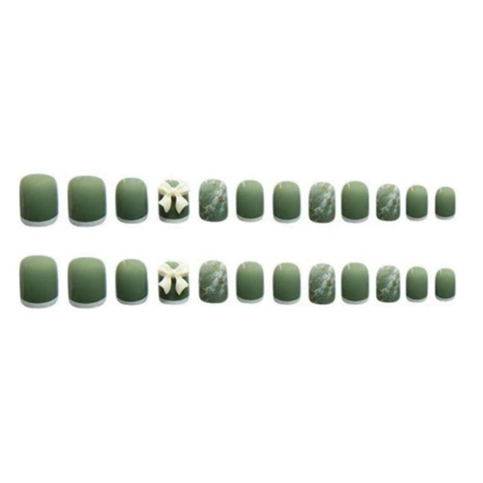 2xPress on Nails with Adhesive Tabs and Nail File 24 Fake Nails for Women Green